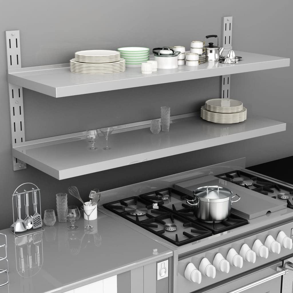 CHARMMA 2-Tier Floating Wall Shelf - 59.1x11.8 Inch Stainless Steel Shelves with 20lb Weight Capacity - Perfect for Bathroom Storage, Kitchen Organization & Living Room Decor