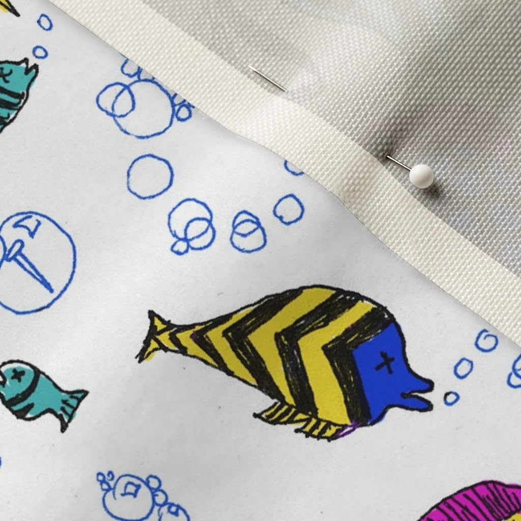 Fishing Fish Sports Playful Bubbles Printed Velvet Upholstery Fabric - Fat Quarter for Home Decor, Apparel & DIY Projects | Water Swimming Stripes Dots Design | Perfect for Curtains, Pillows & Crafting