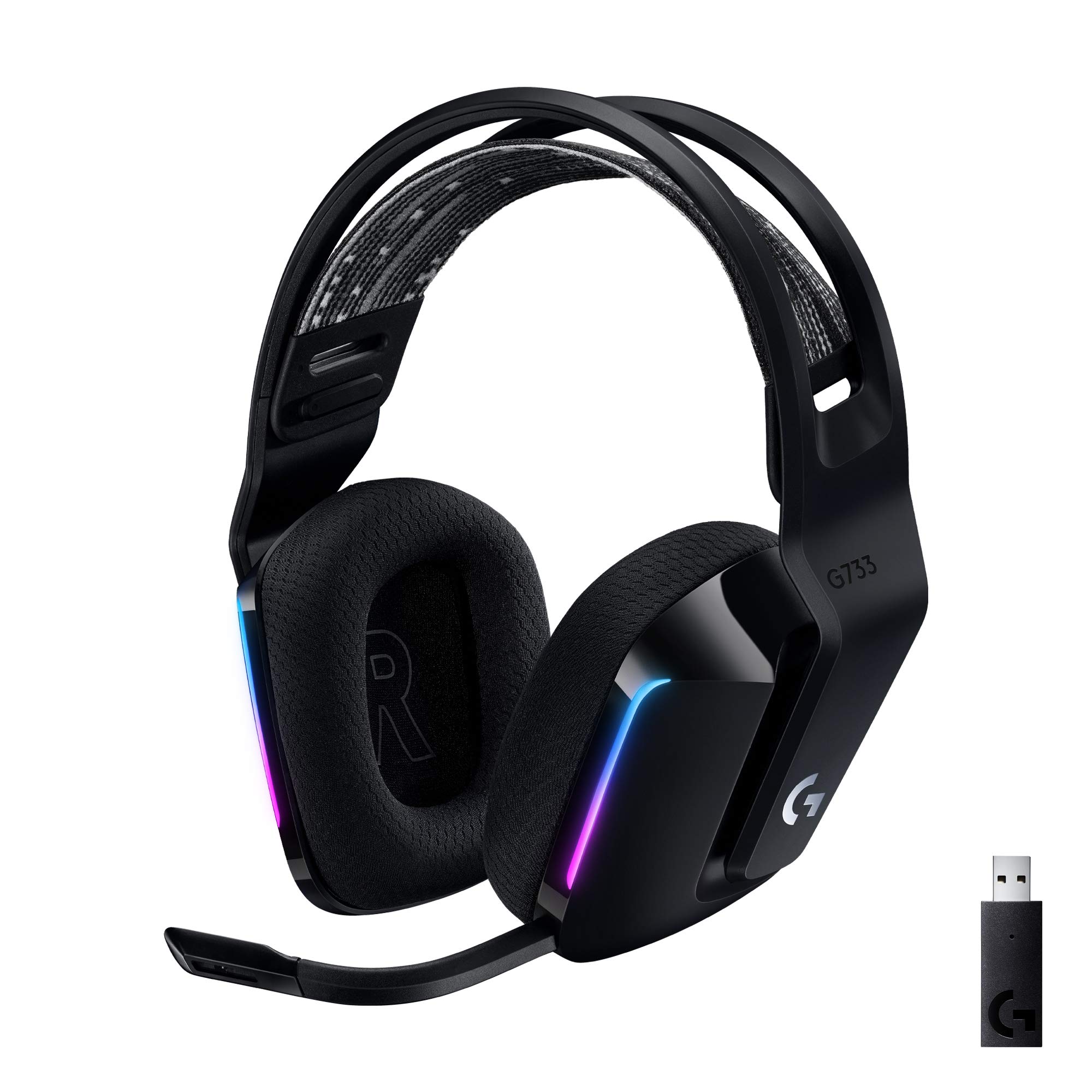 Logitech G733 Lightspeed Wireless Gaming Headset - Black | Suspension Headband, Lightsync RGB, Blue VO!CE Mic, PRO-G Audio | Perfect for PC, PS5, Xbox & Streaming