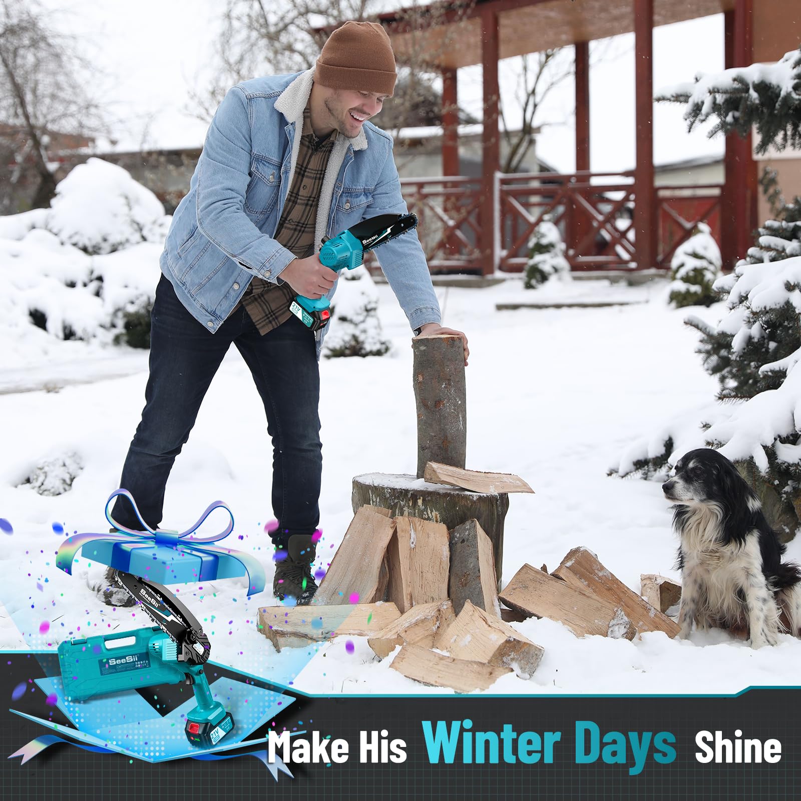 Seesii Mini Cordless Chainsaw CH600+ - 6 Inch Electric Chainsaw with 900W Motor, 2×4.0Ah Long-Lasting Batteries & Automatic Oiler - Lightweight Handheld Battery Powered Chainsaw for Tree Trimming, Pruning, and Yard Maintenance - Perfect Gift for Men, Women, Dad, and DIY Enthusiasts