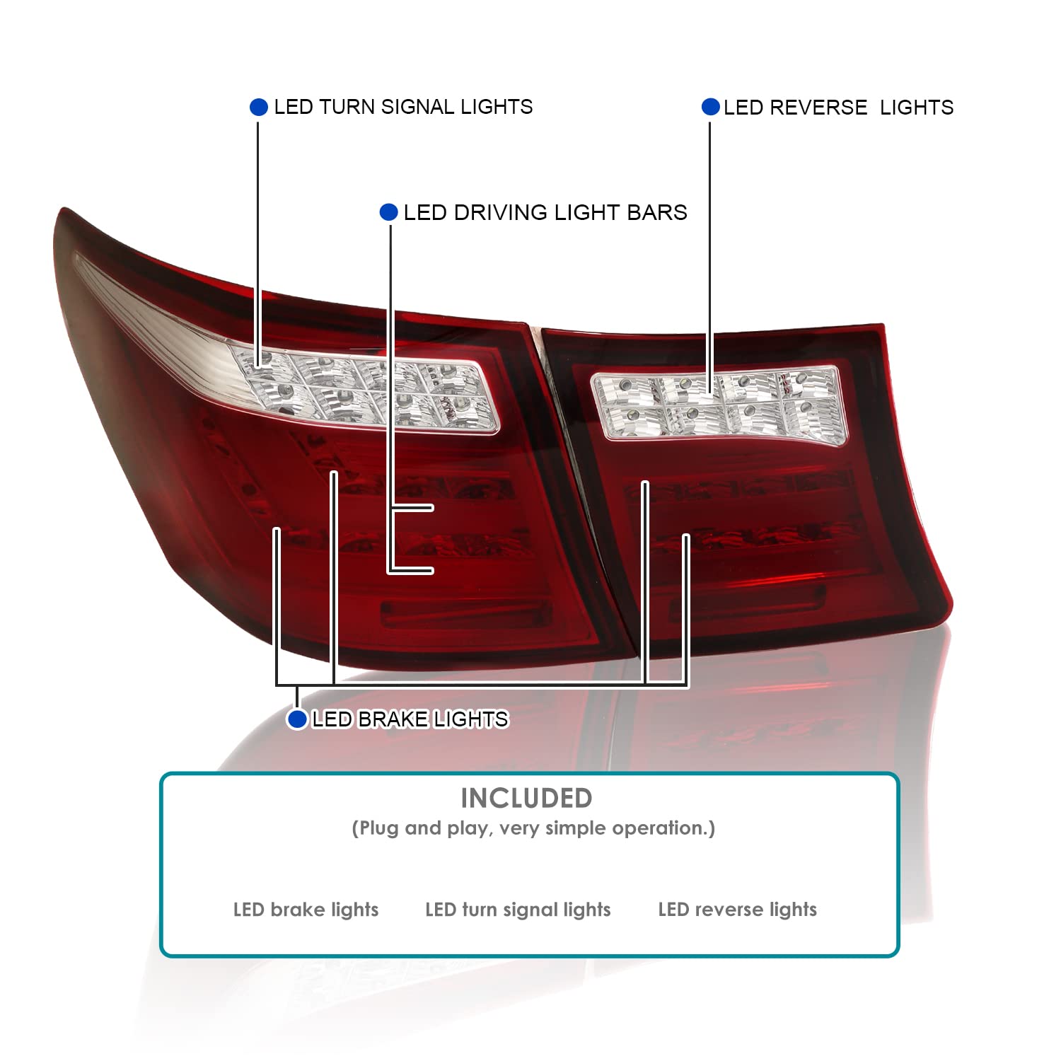 Spec-D Tuning LED Bar Red Tail Lights for 2007-2009 Lexus LS460 - Left & Right Pair Assembly - High Visibility Brake Lights for Night Driving & Enhanced Safety