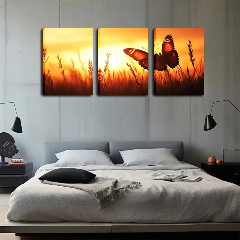 3-Piece Floral Gloss Butterfly Wall Art Set - Framed Canvas 50x70cm - High Quality Print - 100% Australian Made - Ready to Hang - Perfect for Living Room, Bedroom & Office Decor