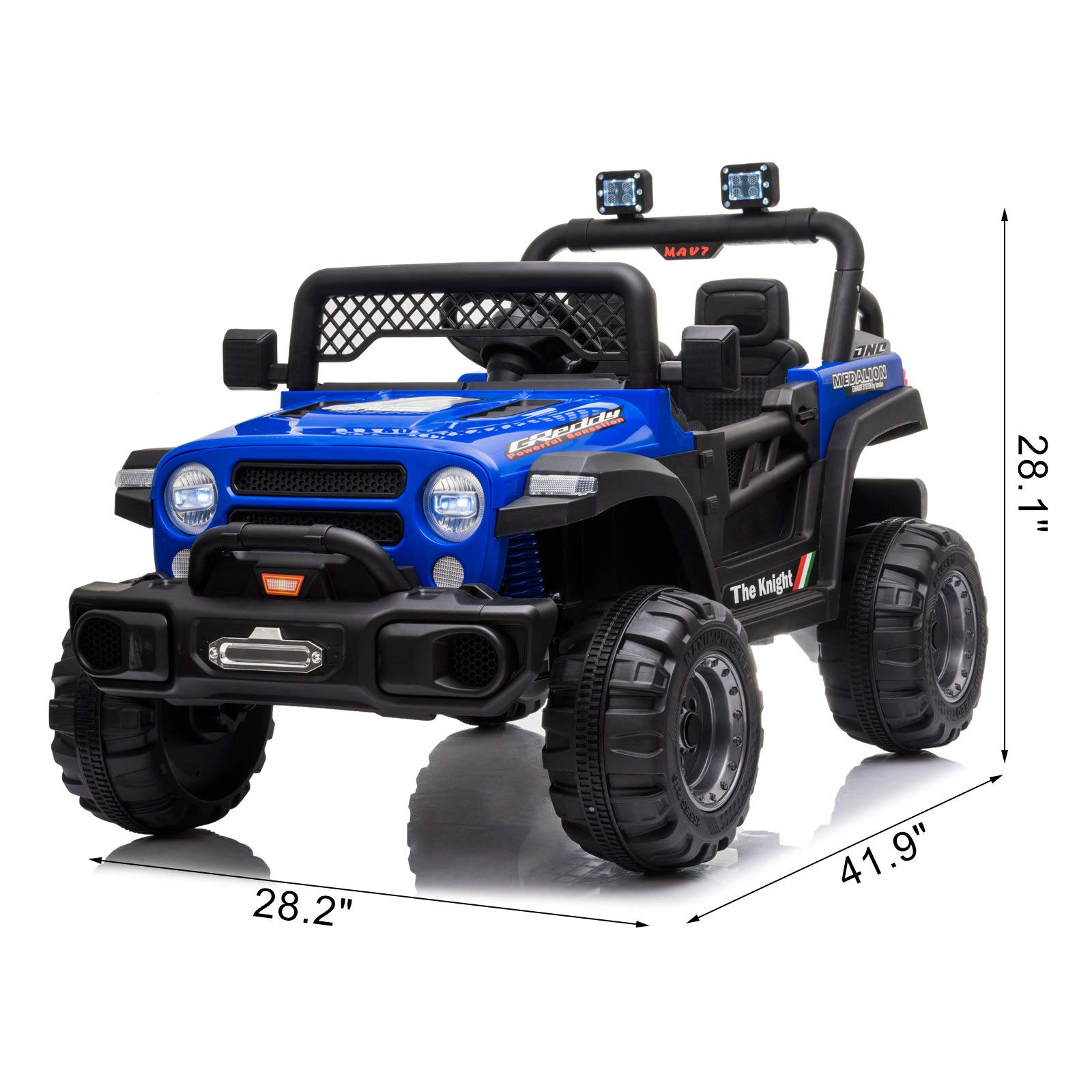 12V Kids Electric Ride On Car - Remote Control Rechargeable Toy Truck with LED Lights & AUX, Double Drive Motorized Vehicle for Boys & Girls - Perfect for Indoor & Outdoor Play (Blue)