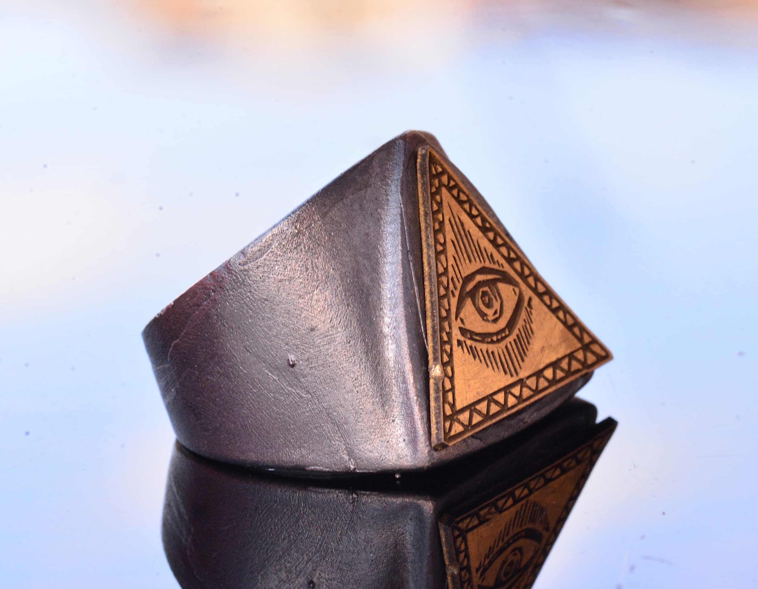 925 Sterling Silver Men's Ring with Gold-Plated Triangle Eye Symbol - Handmade Jewelry for Men, Unique Spiritual Protection Ring - Perfect for Gifts, Weddings, and Everyday Wear