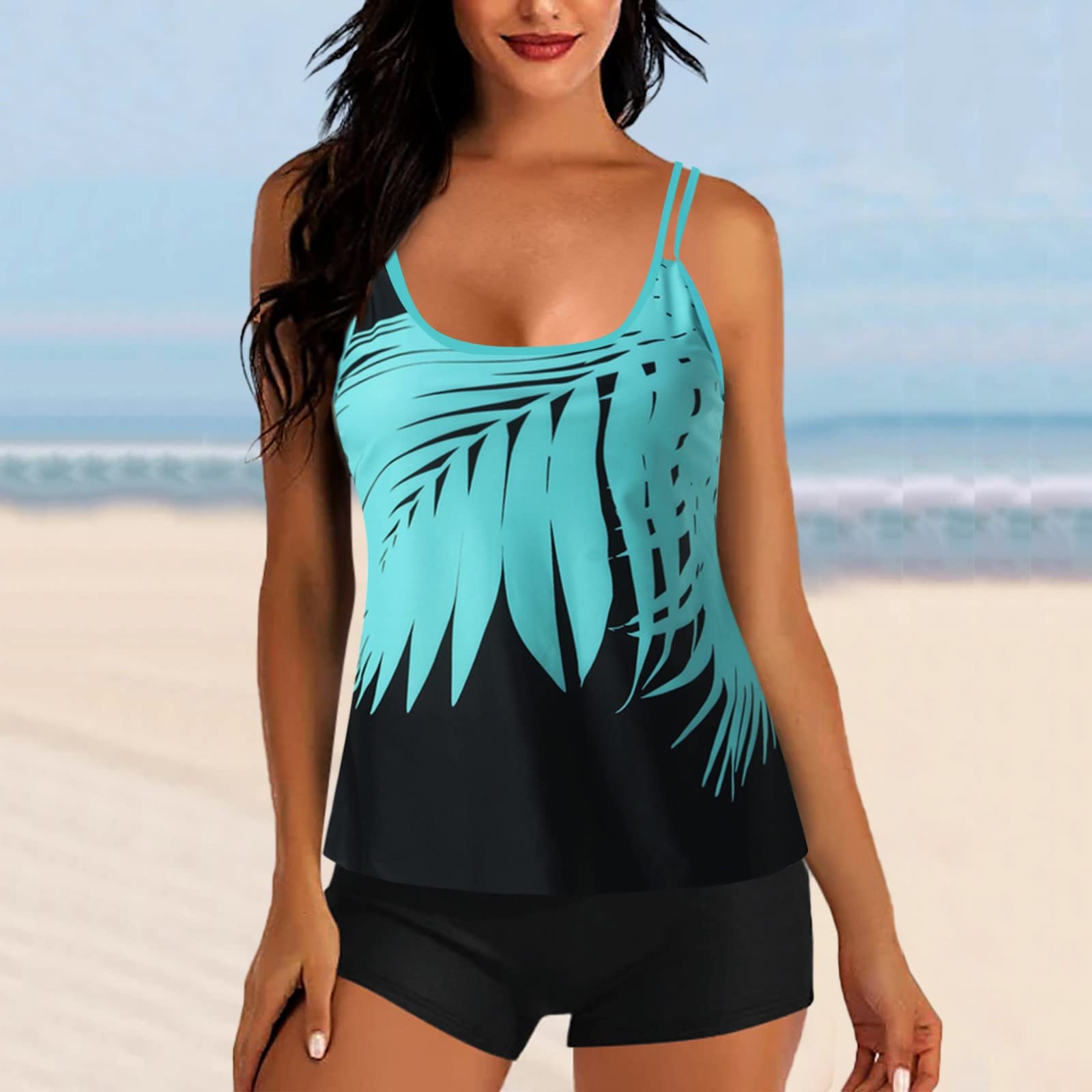 Women's 2 Piece Tankini Swimsuit Set - Strappy Blouson Top & Swim Shorts | 2024 Sporty Modest Bathing Suit for Beach, Pool & Water Sports | Quick Dry UV Protection Swimwear