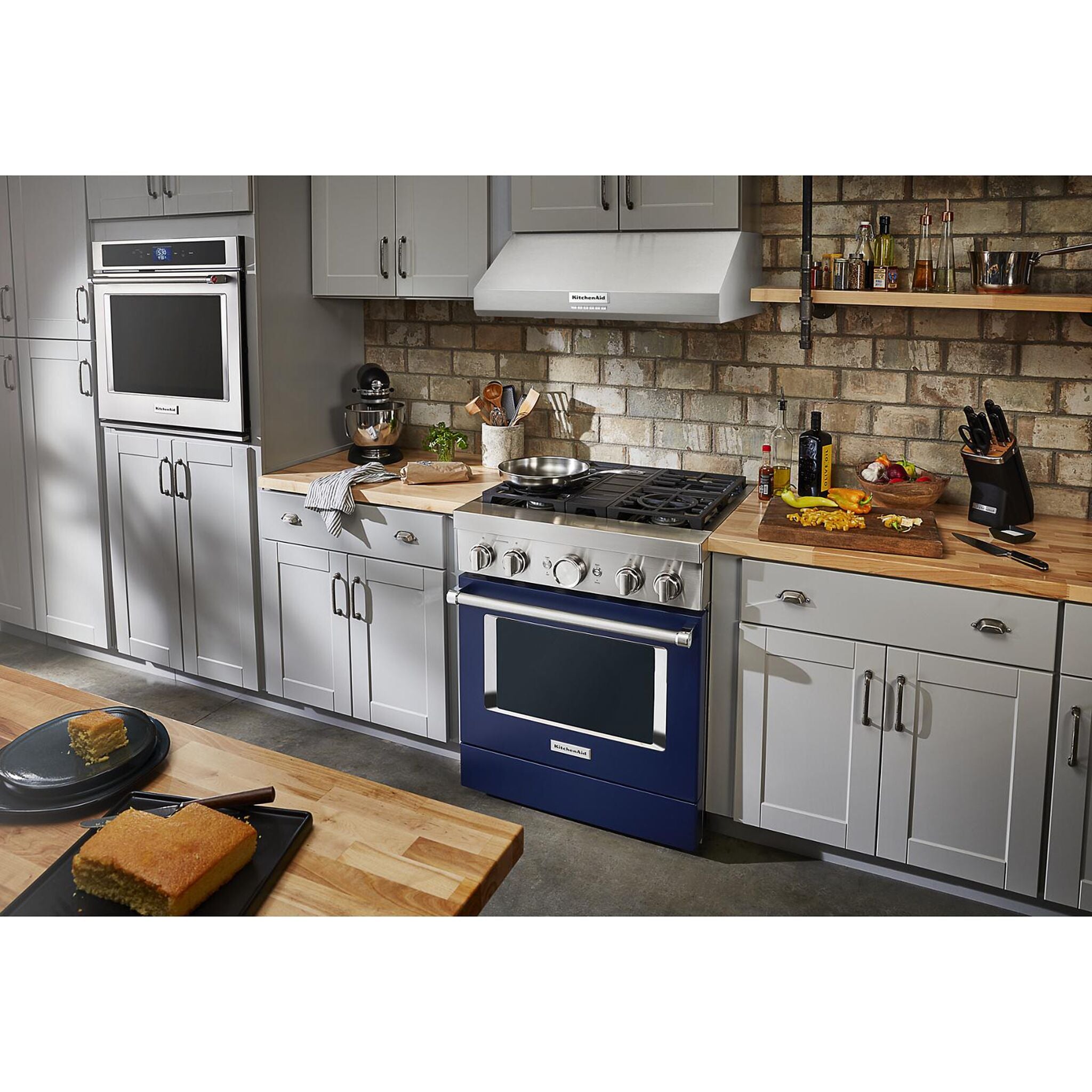 KitchenAid® Ink Blue Smart Freestanding Dual Fuel Range - 4.1 Cu. Ft. Gas & Electric Oven with Convection - KFDC500JIB - Perfect for Baking, Roasting & Family Cooking