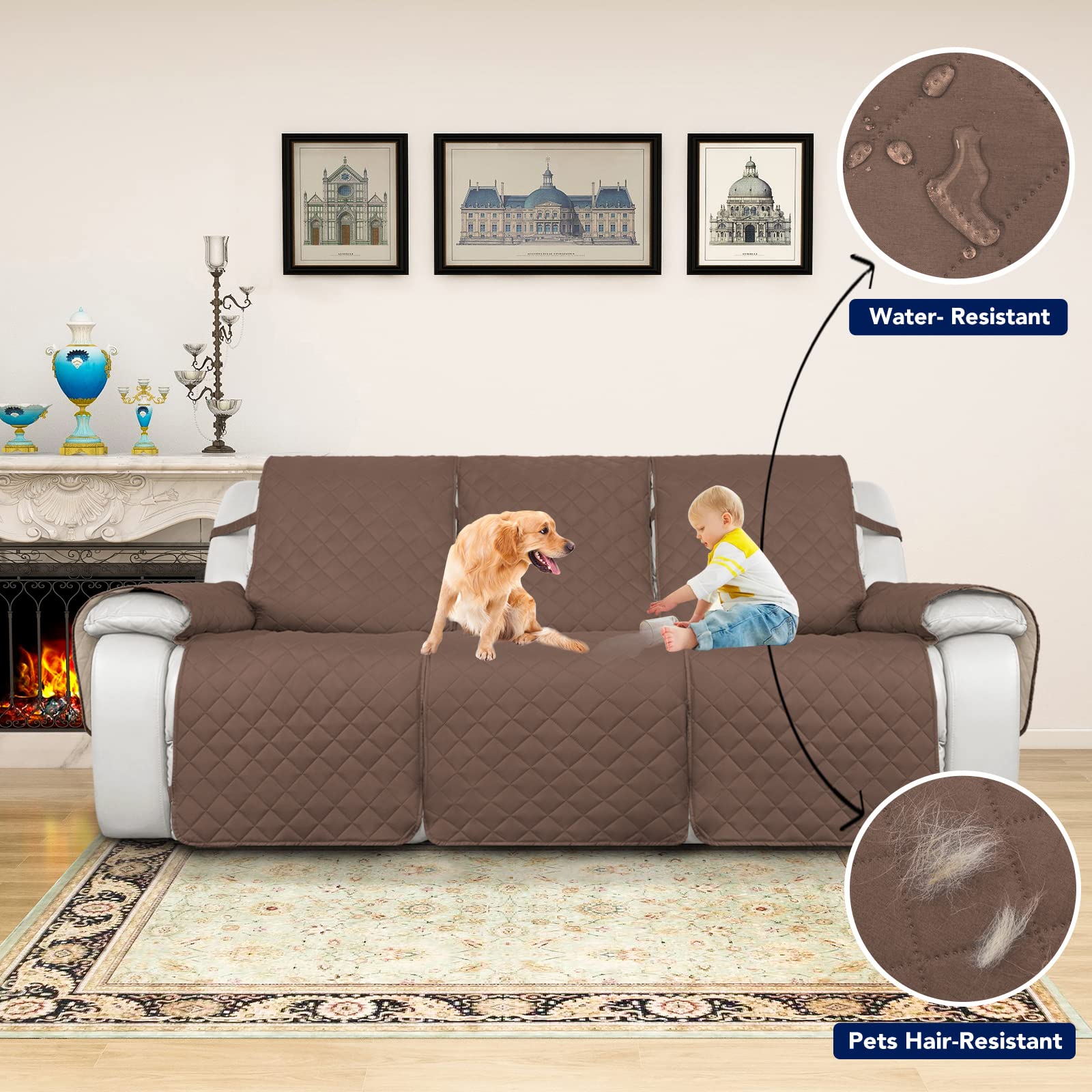 PureFit Waterproof Reversible Sofa Cover for Recliner 3-Seater - Non-Slip Split Design, Washable Furniture Protector for Pets & Kids (Brown/Beige) - Perfect for Living Room, Family Room & Pet-Friendly Homes