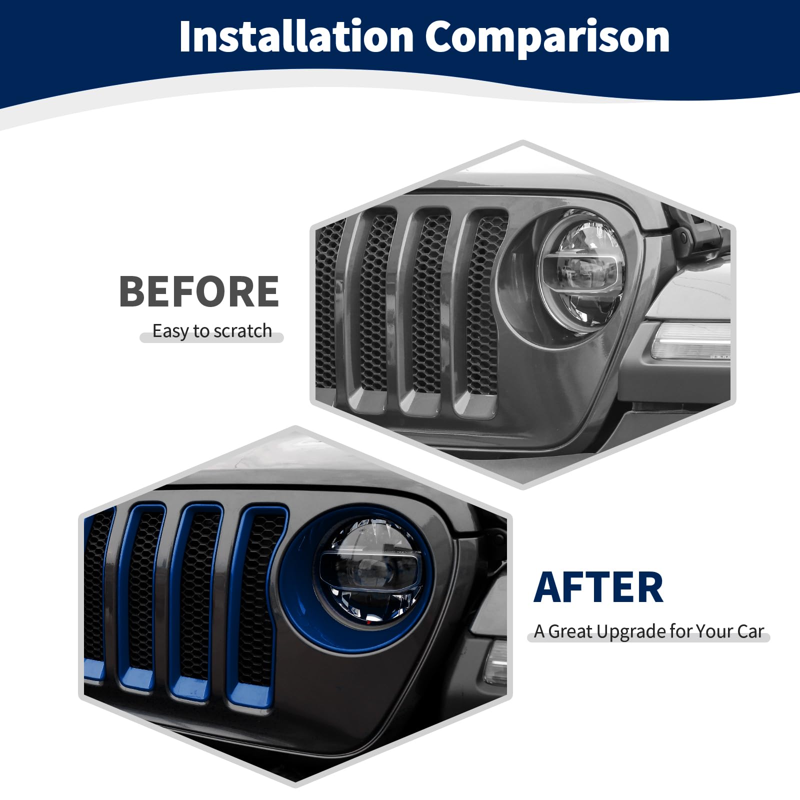 RT-TCZ Mesh Front Grille Grill Insert & Headlight Cover Trim for Jeep Wrangler JL/JLU (2018-2022) - 9-Piece Blue Exterior Accessories Kit - Off-Road Protection & Custom Styling Upgrade