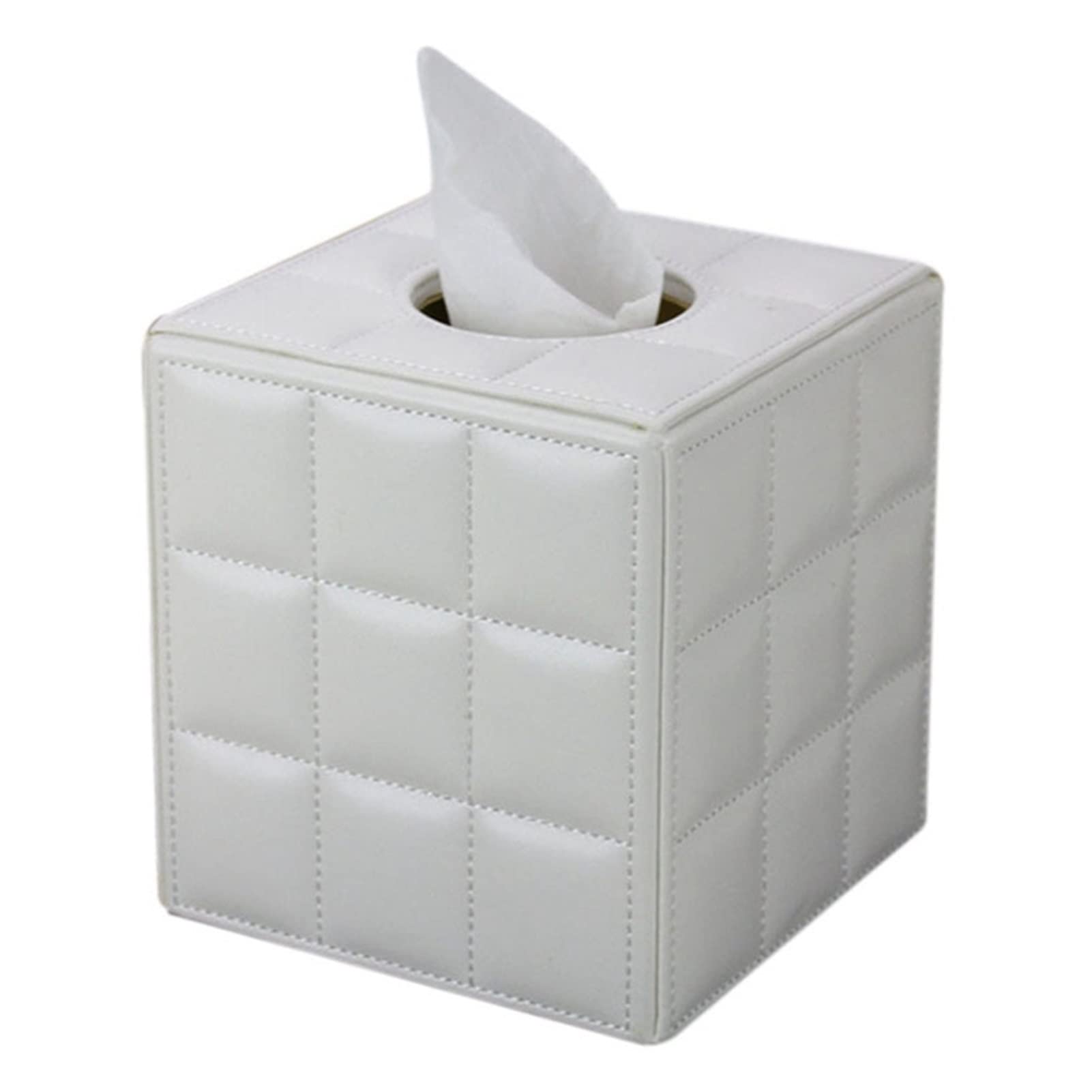 Square Tissue Box Holder - White Paper Towel & Napkin Storage Container for Home, Office, Kitchen | Desktop Organizer with Elegant Design | Perfect for Living Room, Bathroom, and Workspace Organization