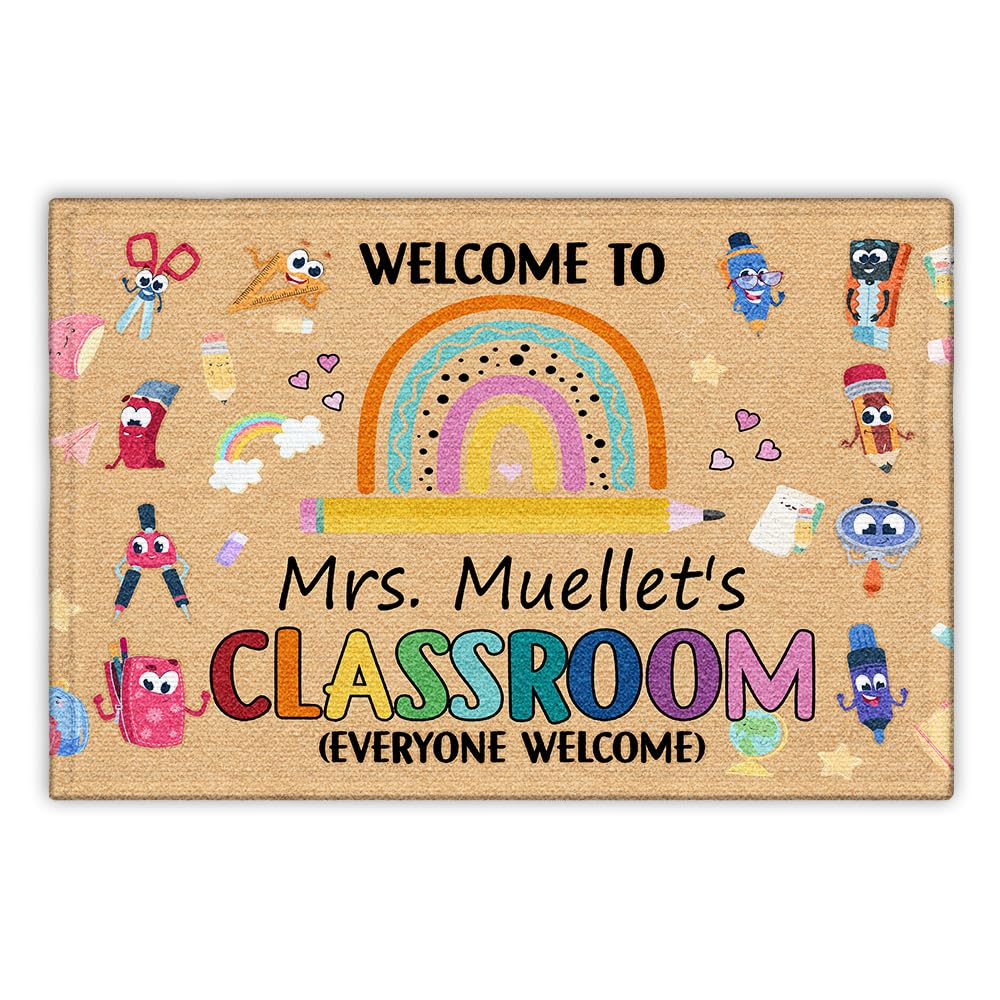 Personalized Classroom Welcome Doormat - Custom Teacher Entrance Mat with Alphabet Design for Elementary School Classrooms | Perfect for Classroom Decor, Teacher Appreciation Gifts & School Entryways