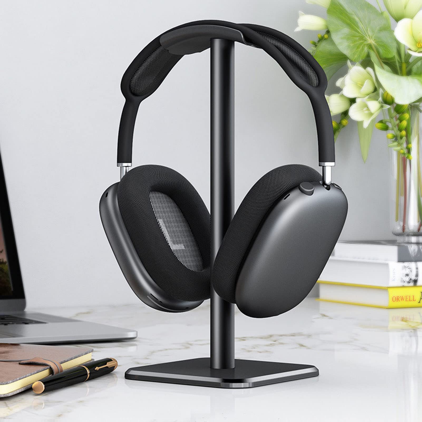 Premium Aluminum Headphone Stand for HyperX - Sturdy Desktop Headset Holder with Solid Base & TPU Tray - Easy Installation (Black) - Perfect for Gaming Setup, Office Organization & Home Workspace