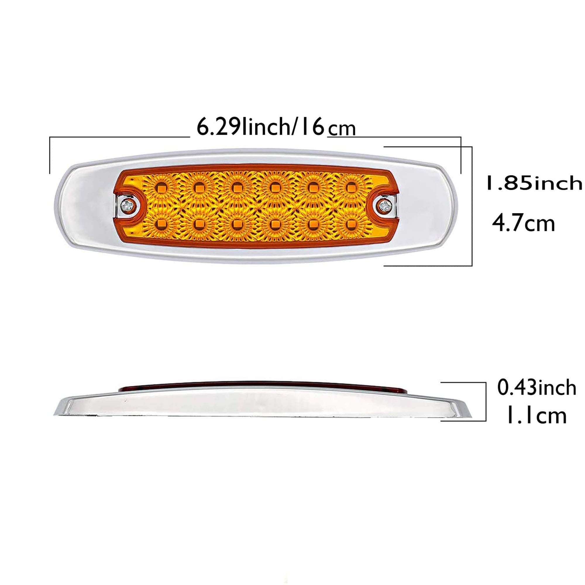 4Pcs 6.4in Amber LED Side Marker Lights - Waterproof 12V Chrome Bezel Trailer Lights with Turn Signal - Clearance & Tail Lights for Trucks, ATVs, SUVs, RVs, Campers & UTVs - Perfect for Off-Roading & Night Driving Safety