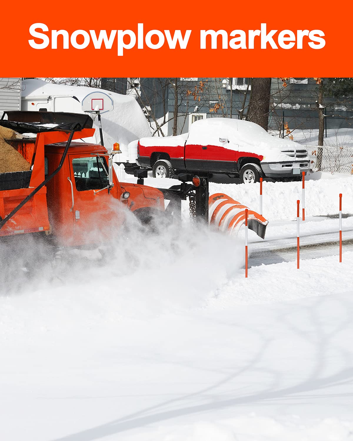 100 Pcs Driveway Reflective Safety Markers - 72 Inch Snow Stakes with High Visibility Reflective Tape, 5/16 Inch Diameter Snow Pole Stakes for Parking Lots, Home Driveways & Roadside - Winter Safety Markers for Snow Removal, Property Boundaries & Night Visibility