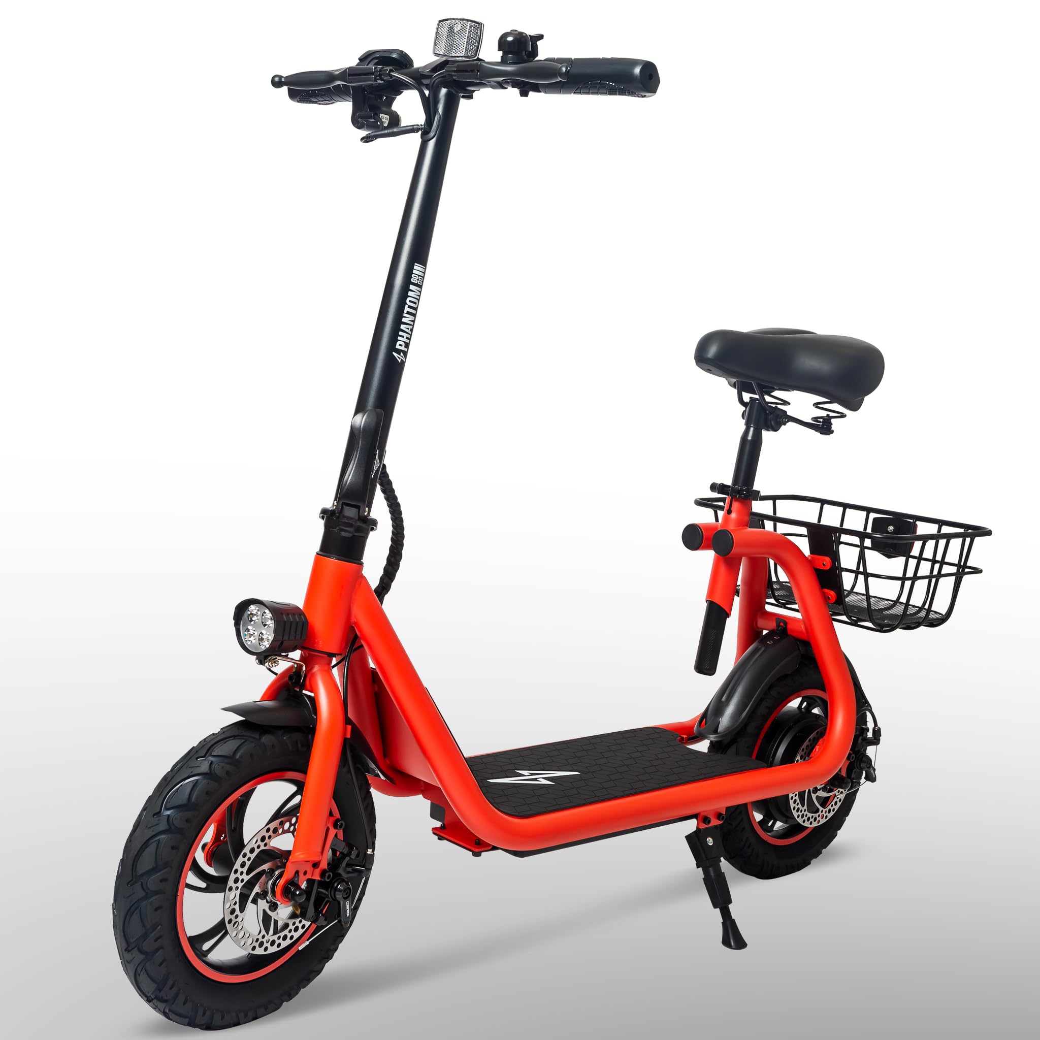 Phantomgogo Electric Scooter for Adults - Foldable Commuter E-Scooter with Seat, Carry Basket & 350W Brushless Motor, 15MPH Speed, 265lbs Weight Capacity - Perfect for Urban Commuting, Campus Travel & Last-Mile Transportation