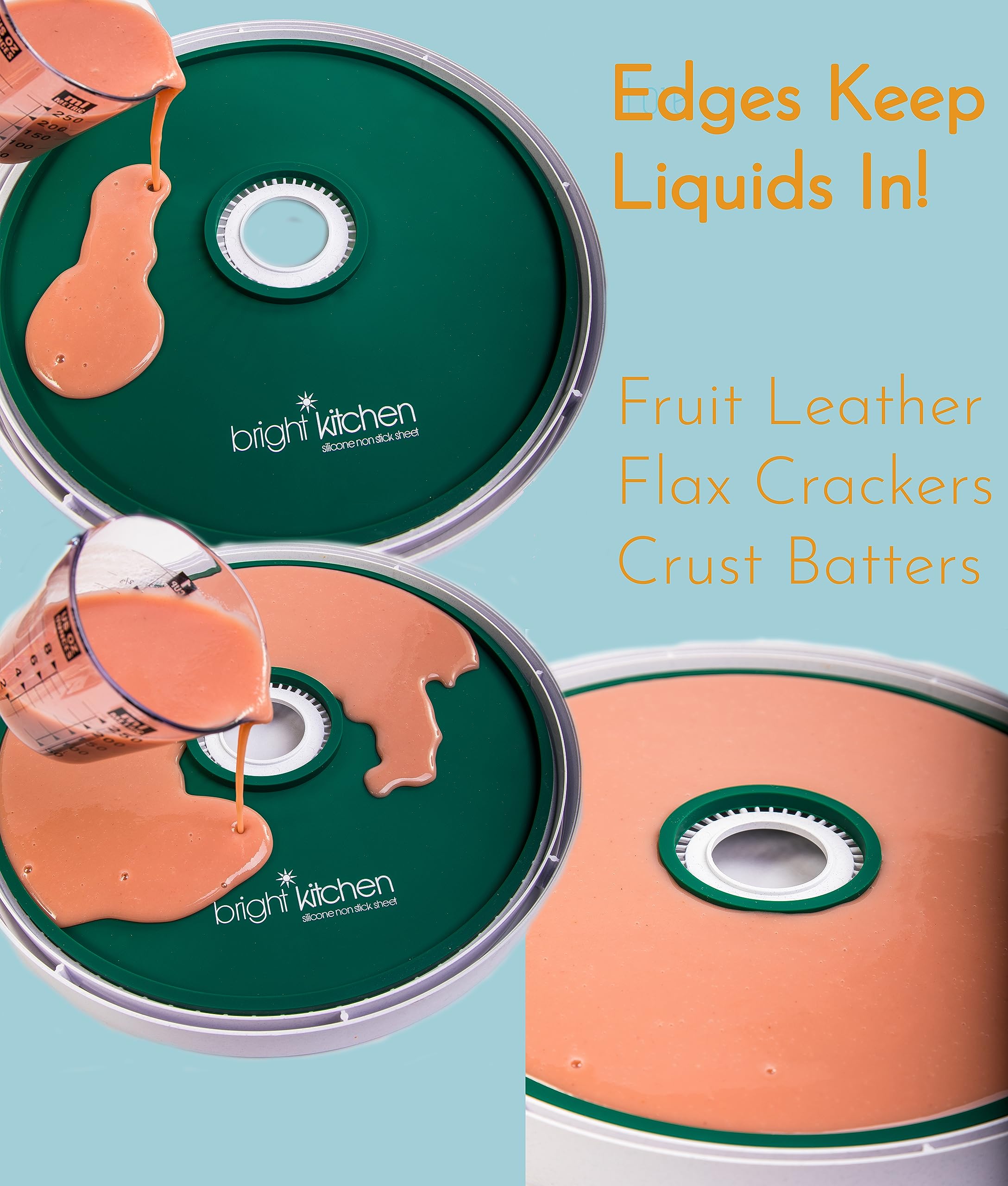 2 Non-Toxic Fruit Leather Silicone Dehydrator Sheets with Edges for Nesco Round Dehydrators - Reusable, Flexible & Non-Stick for Fruit Roll Ups, Batter & Liquid Containment - Perfect for Homemade Fruit Snacks, Dehydrating Herbs & DIY Food Preservation