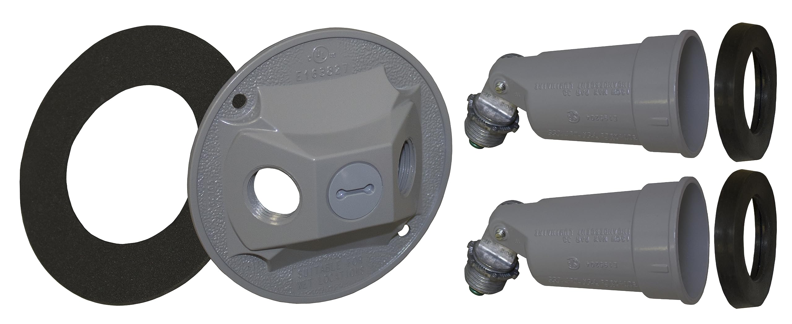 Sigma Electric 14782 Round Cover & 2-Lamp Holder Kit - Gray - Perfect for Ceiling Light Fixtures & Outdoor Lighting Installations