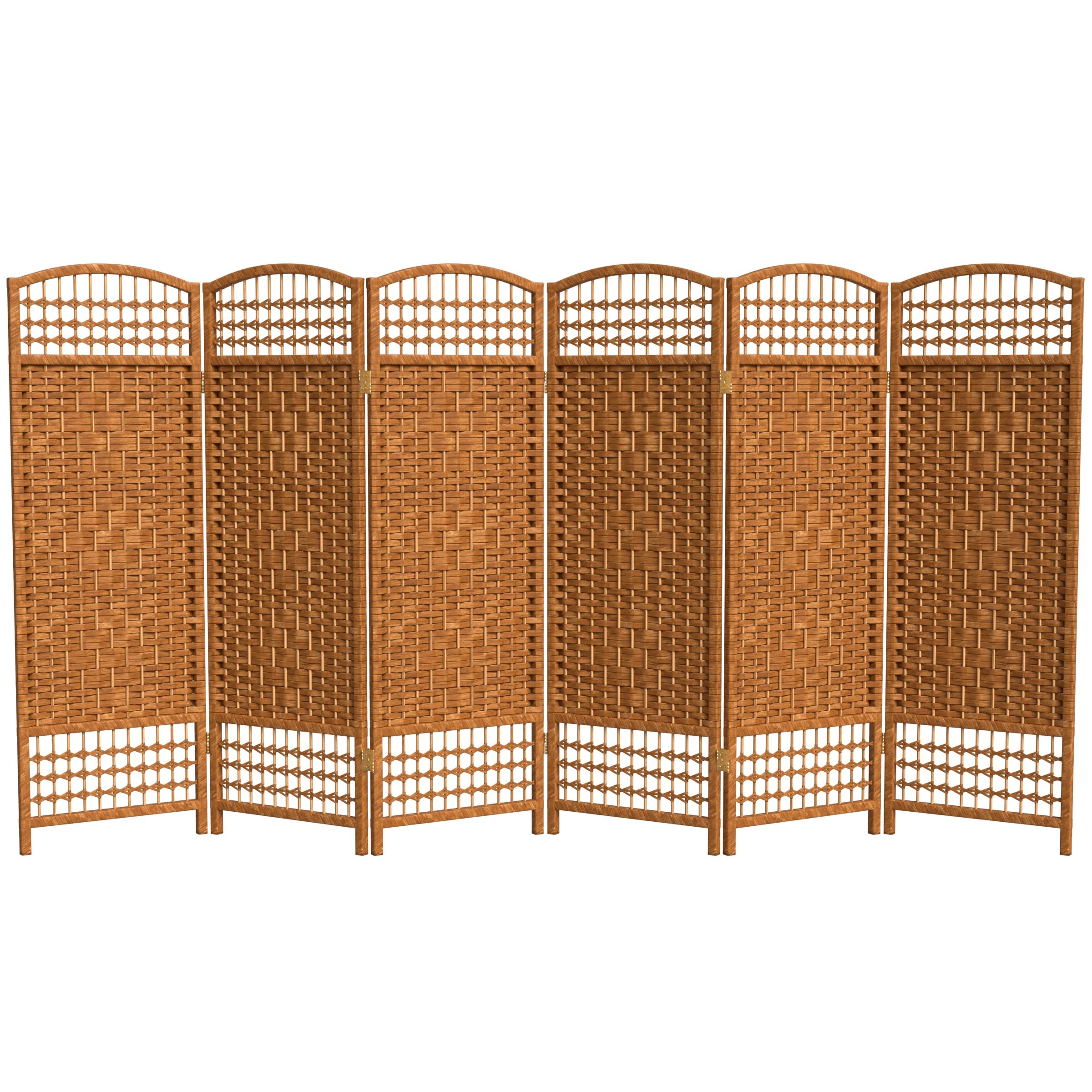 4 ft. Short Fiber Weave Folding Room Divider - Dark Beige 6-Panel Privacy Screen for Home, Office & Events | Space Separator for Living Room, Bedroom & Wedding Decor