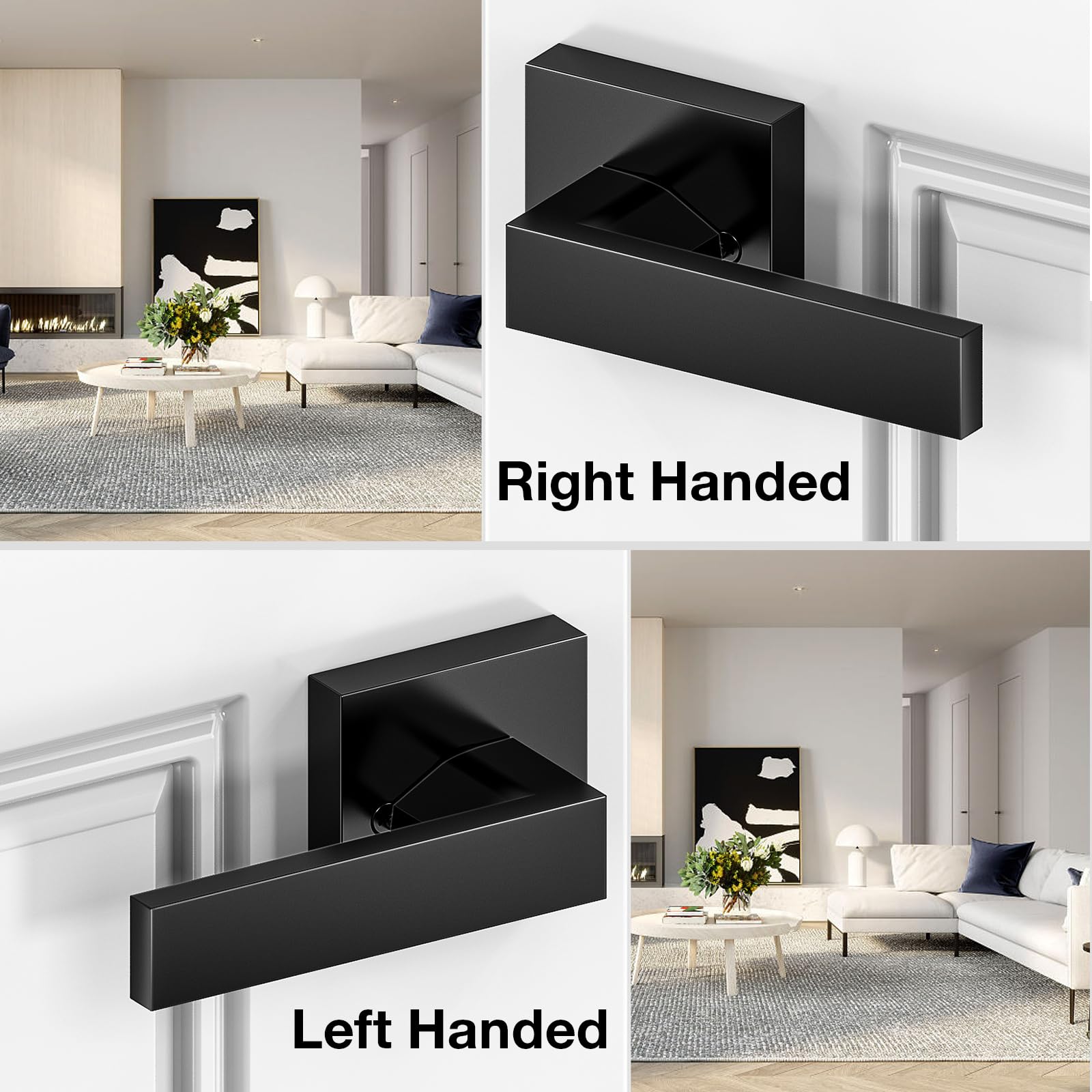 Brightify Modern Matte Black Front Door Handle - Reversible Exterior Entry Door Lever for Left & Right Hand Doors - Passage Function with Lower Half Grip - Perfect for Home, Office & Commercial Buildings