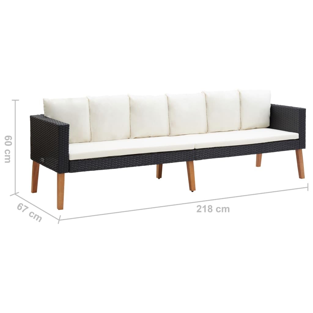 3-Seater Patio Sofa with Cushions - Weather-Resistant Poly Rattan Outdoor Furniture Set in Black - Perfect for Garden, Deck, Backyard and Poolside Relaxation