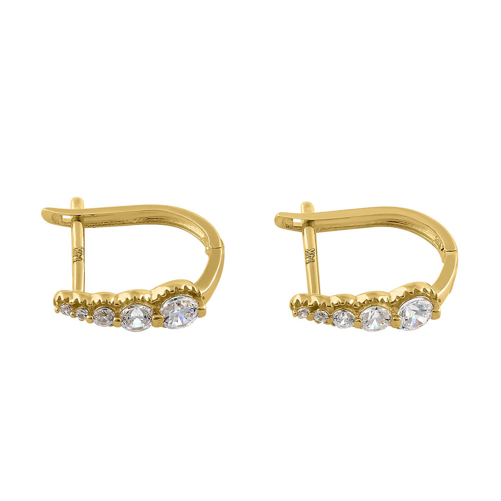 14K Solid Yellow Gold U-Shaped Round CZ Hoop Earrings for Women - Cubic Zirconia Studded Huggie Earrings for Everyday Wear & Special Occasions