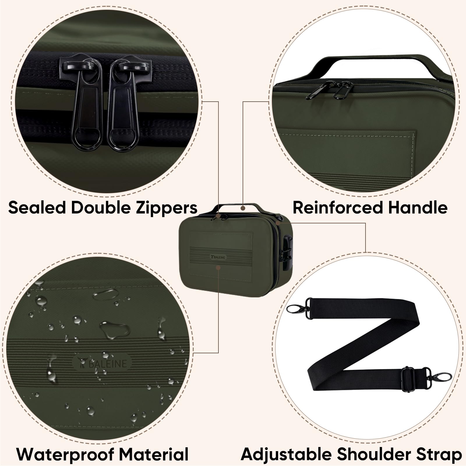 BALEINE Large Smell Proof Bag with Combination Lock - Odor Proof Stash Pouch Organizer for Travel, Gym & Storage (Green) | Waterproof & Airtight Container for Cannabis, Medicine & Valuables