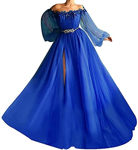 Elegant Off The Shoulder Puffy Sleeve Prom Dress for Women - Ruffle Tulle Princess Gown for Homecoming, Ball, and Formal Events