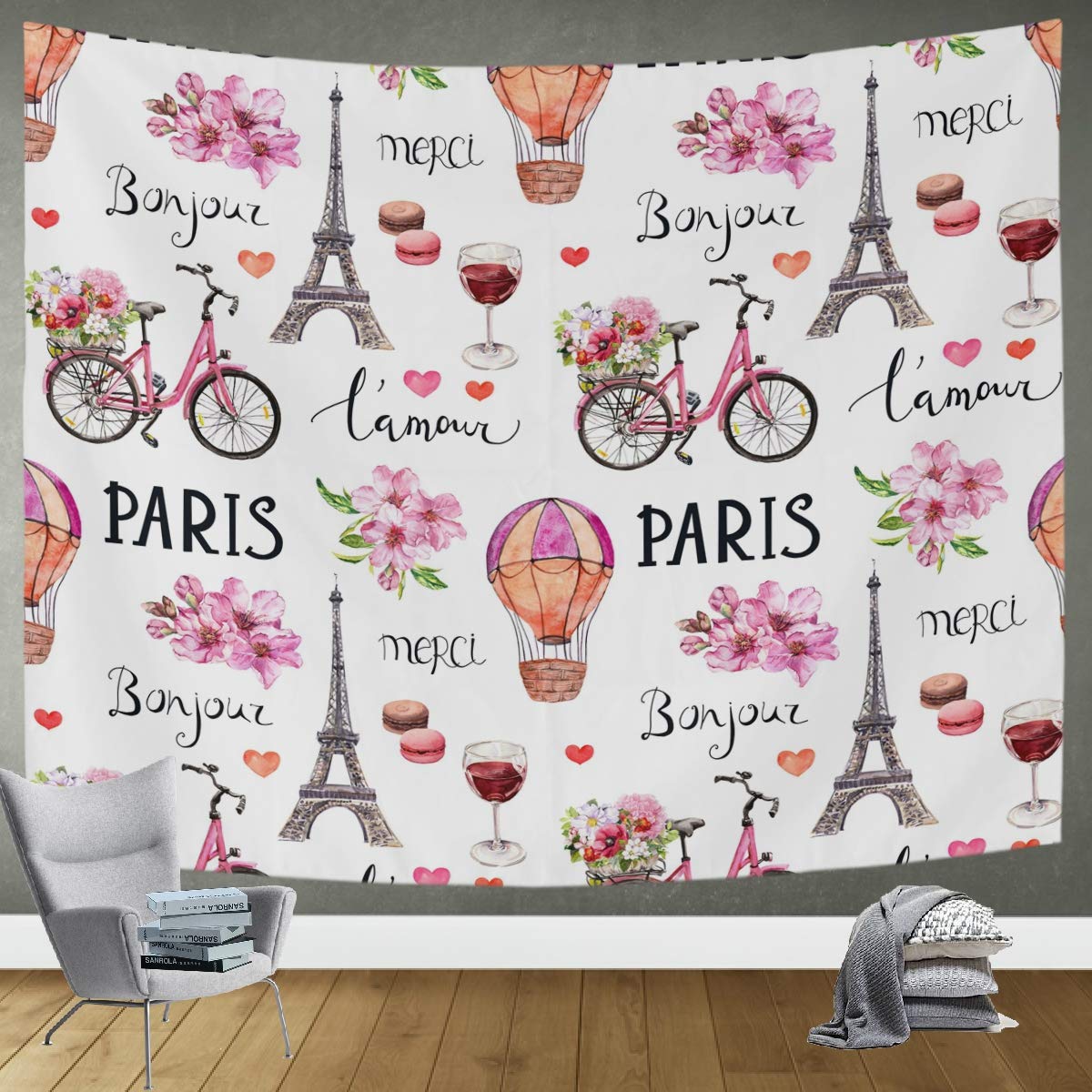DOMIKING Watercolor France Style Wall Hanging Tapestry - 80x60in Bohemian Bedroom Decor, Living Room Wall Art for Home Aesthetic | Perfect for Dorm, Apartment & Cozy Spaces