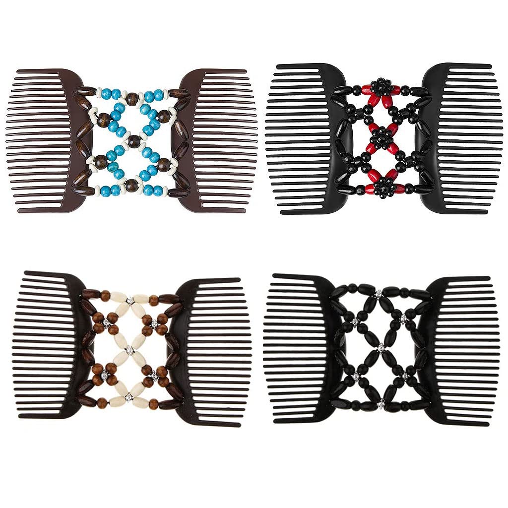 4-Piece Stretch Double Hair Comb Set - Retro Magic Hair Clips & Combs for Women & Girls - Stretchy Hair Accessories for Ponytails, Braids & Updos - Perfect for Daily Styling & Special Occasions