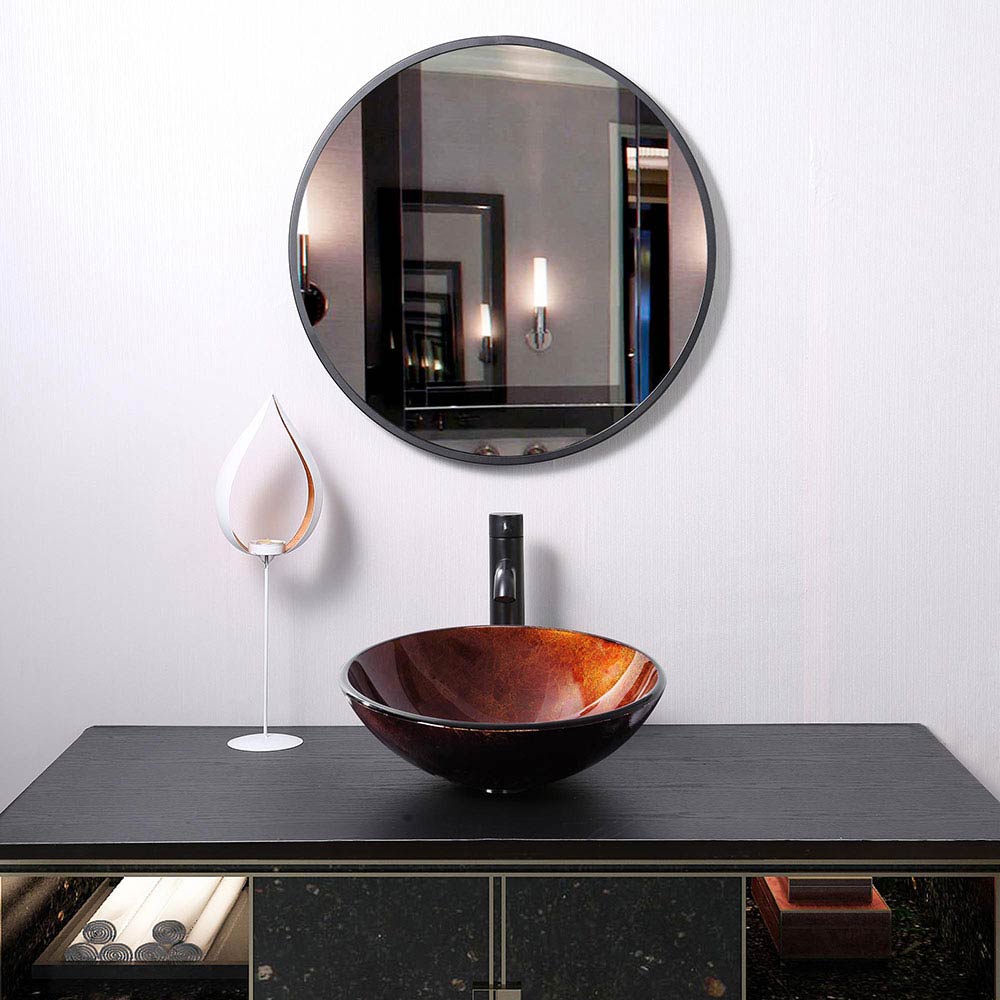 16 Inch Round Glass Vessel Sink for Bathroom Vanity - Above Counter Modern Basin with Overflow - Perfect for Contemporary Home, Hotel, or Spa Decor