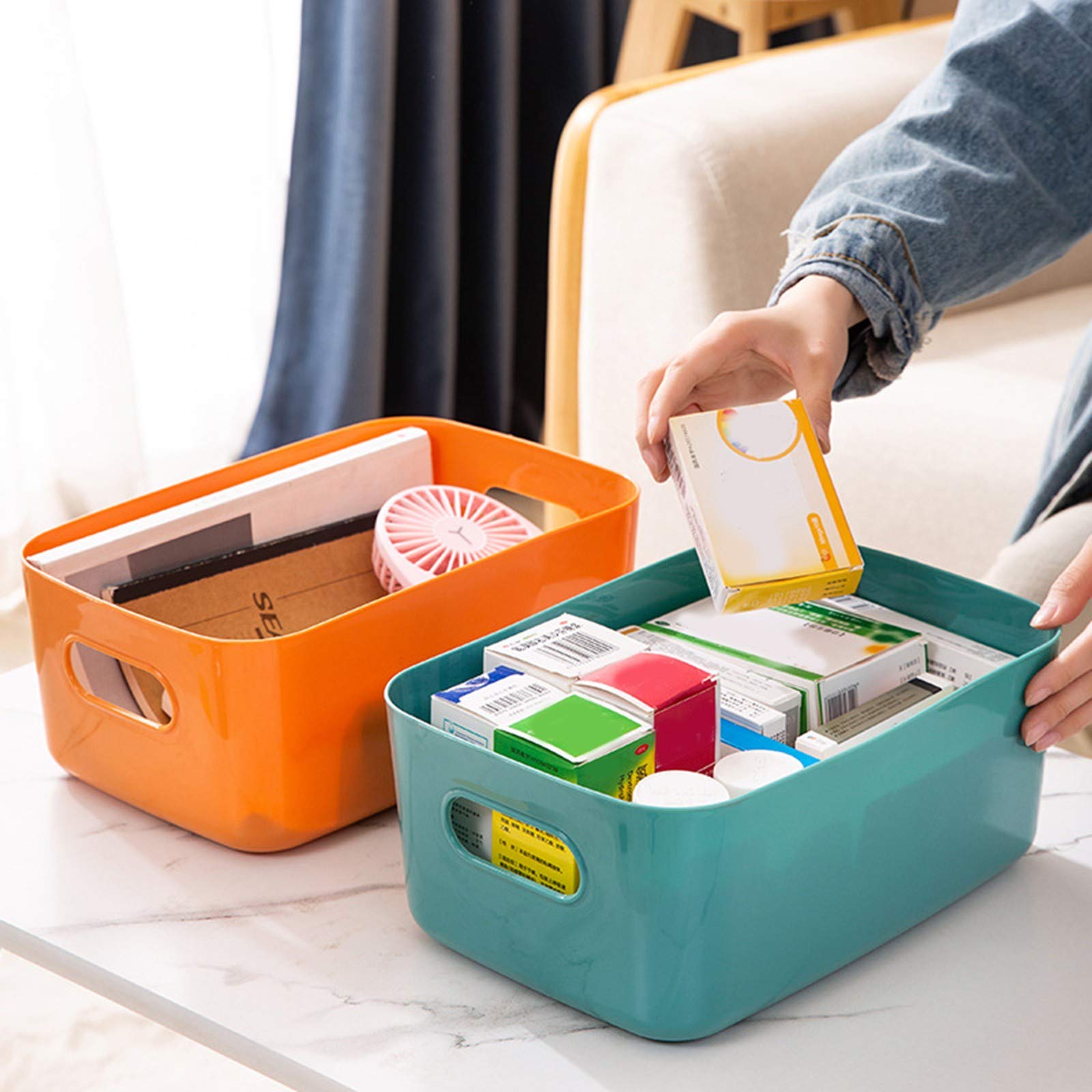 Plastic Storage Bins for Pantry Organization - Small Cloth Baskets with Handles for Home, Kitchen & Bathroom Storage - Perfect for Organizing Spices, Toys, and Cleaning Supplies (Set of 1, Standard Size)