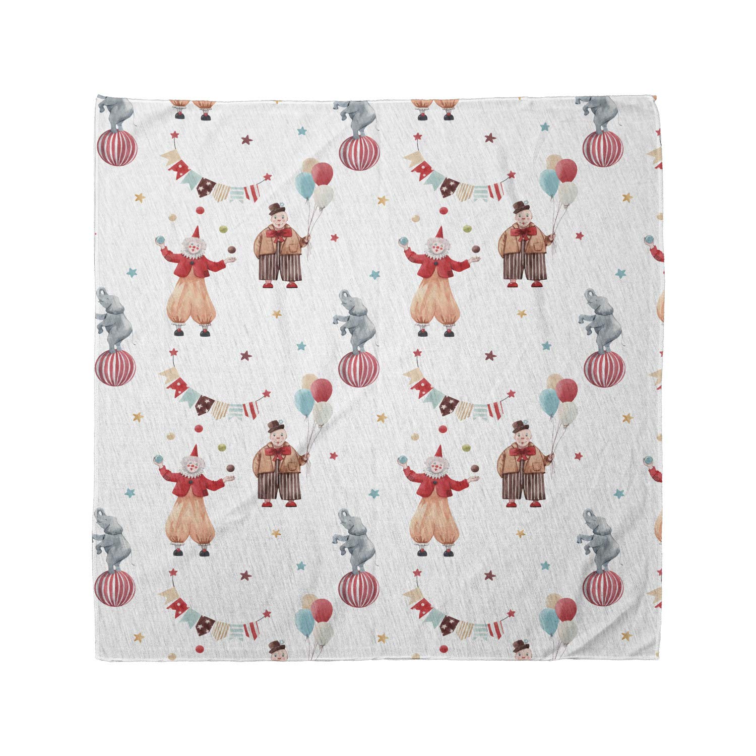 Ambesonne Circus Unisex Bandana - Watercolor Clowns Design, White & Multicolor Cotton Headscarf for Men & Women | Perfect for Festivals, Costume Parties & Everyday Fashion Accessory