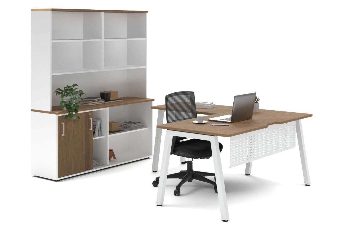 L-Shaped Executive Desk with Quadro A Legs in White - 1600L x 1800W with Cable Management Scallop - Perfect for Home Office, Corporate Workspace & Modern Workstations