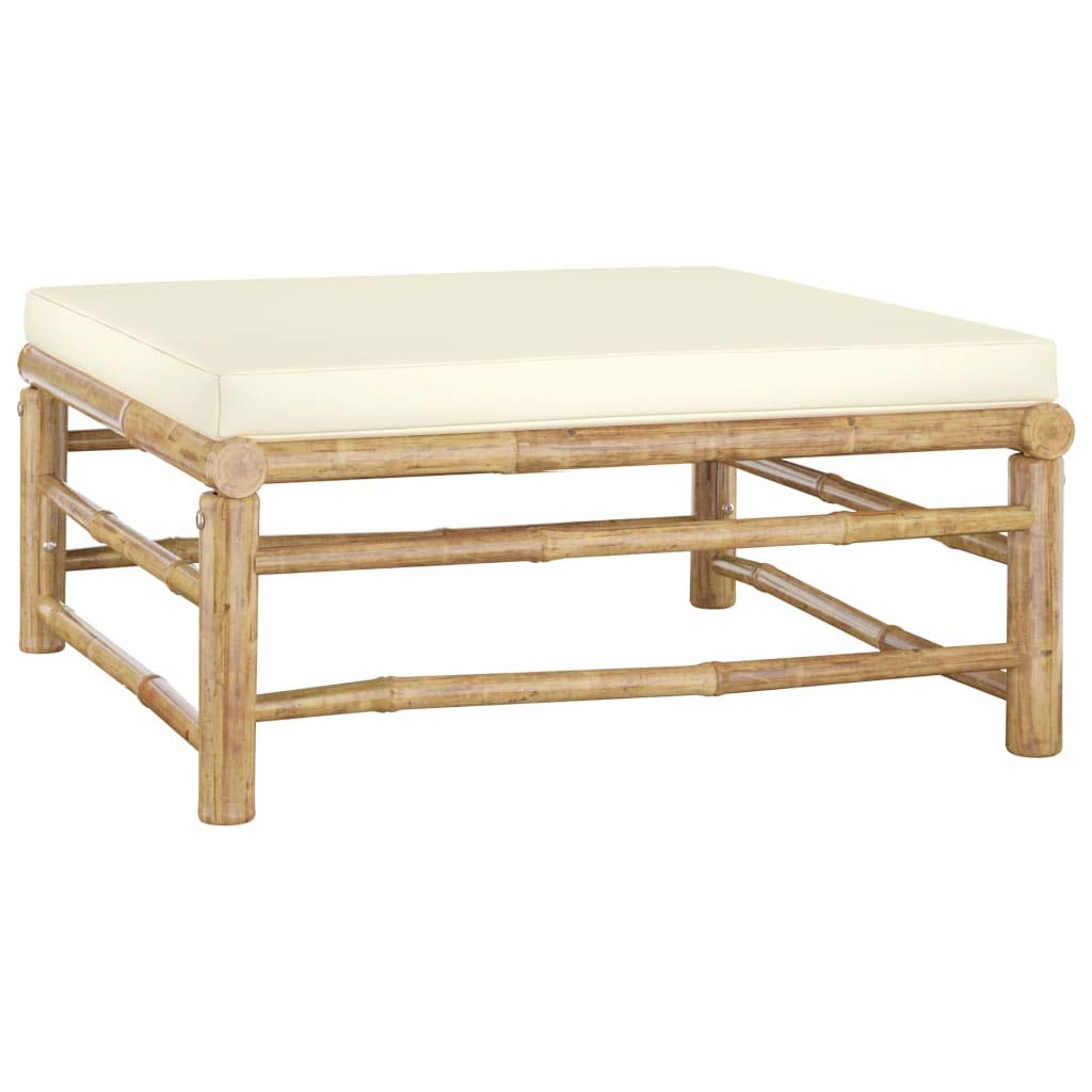 6-Piece All-Weather Patio Furniture Set with Cream White Cushions - Outdoor Bamboo Sectional Sofa, Lounge Chairs & Conversation Set for Backyard, Poolside or Garden Relaxation