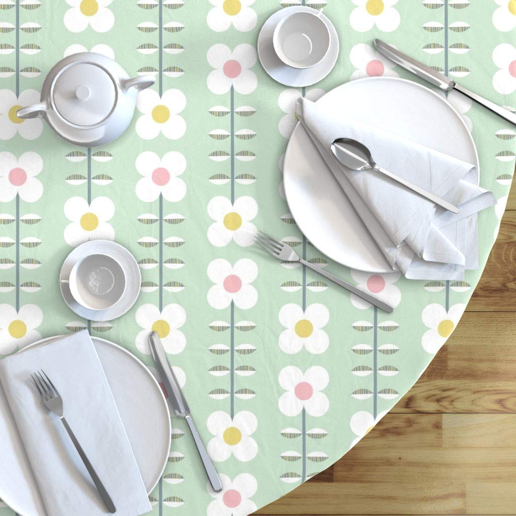 Retro Daisy Floral Cotton Sateen Tablecloth 70