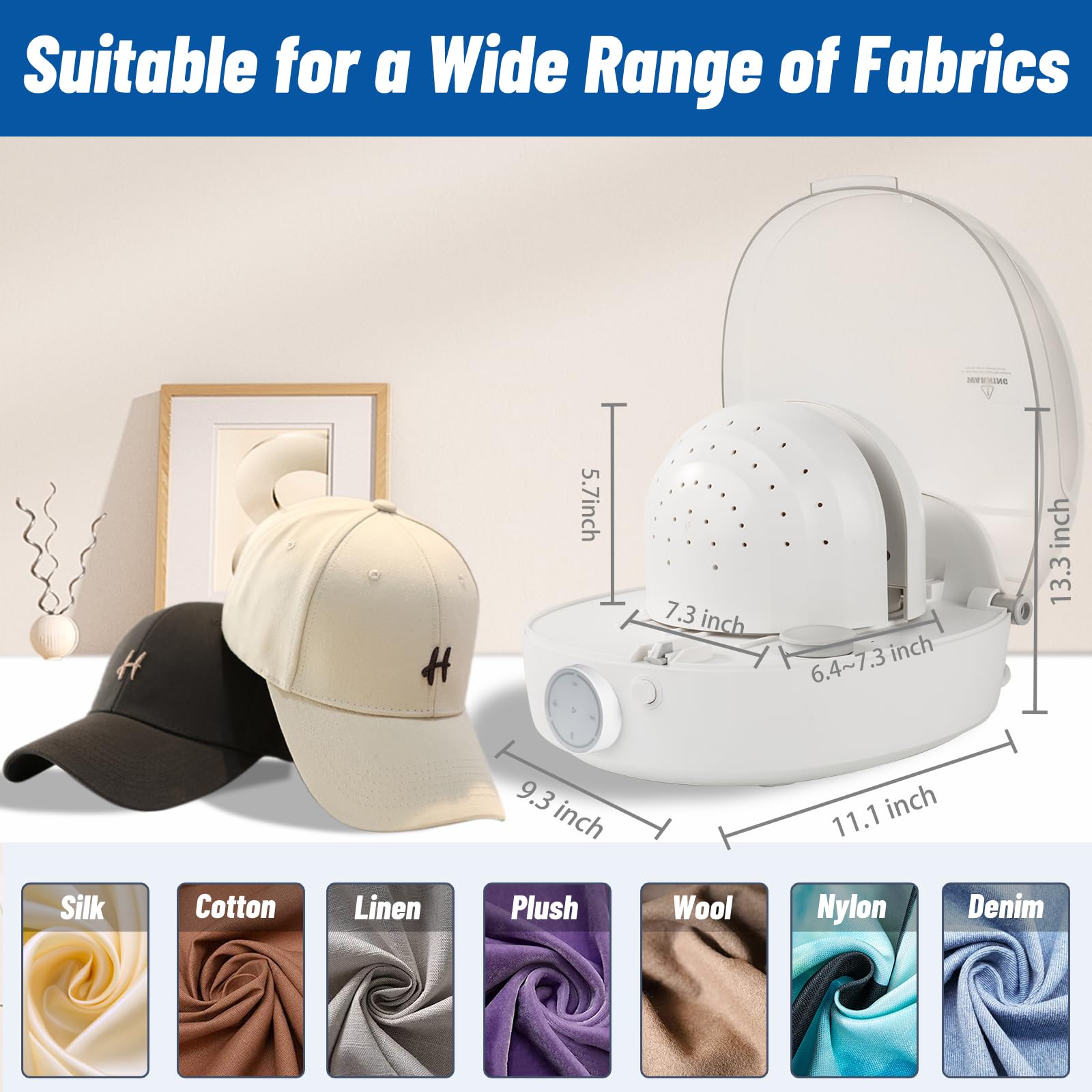 Automatic Cap Cleaner with Steam & Dry Function - Steam Iron for Hat Reshaping, Restores Misshapen Hats/Caps with Hot & Cold Air - Perfect for Baseball Caps, Snapbacks & Dad Hats at Home or Professional Use
