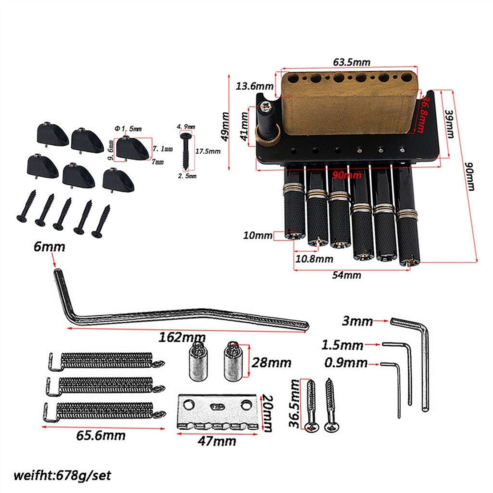 6-String Headless Guitar Fanned Fret Tremolo Bridge System - Black | Perfect for Extended Range & Multi-Scale Guitars | Ideal for Metal, Jazz & Progressive Rock Players