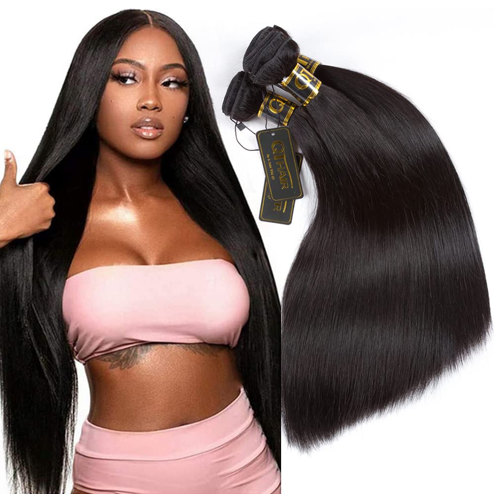 QTHAIR 14A Brazilian Virgin Hair Straight Human Hair Bundles - 14