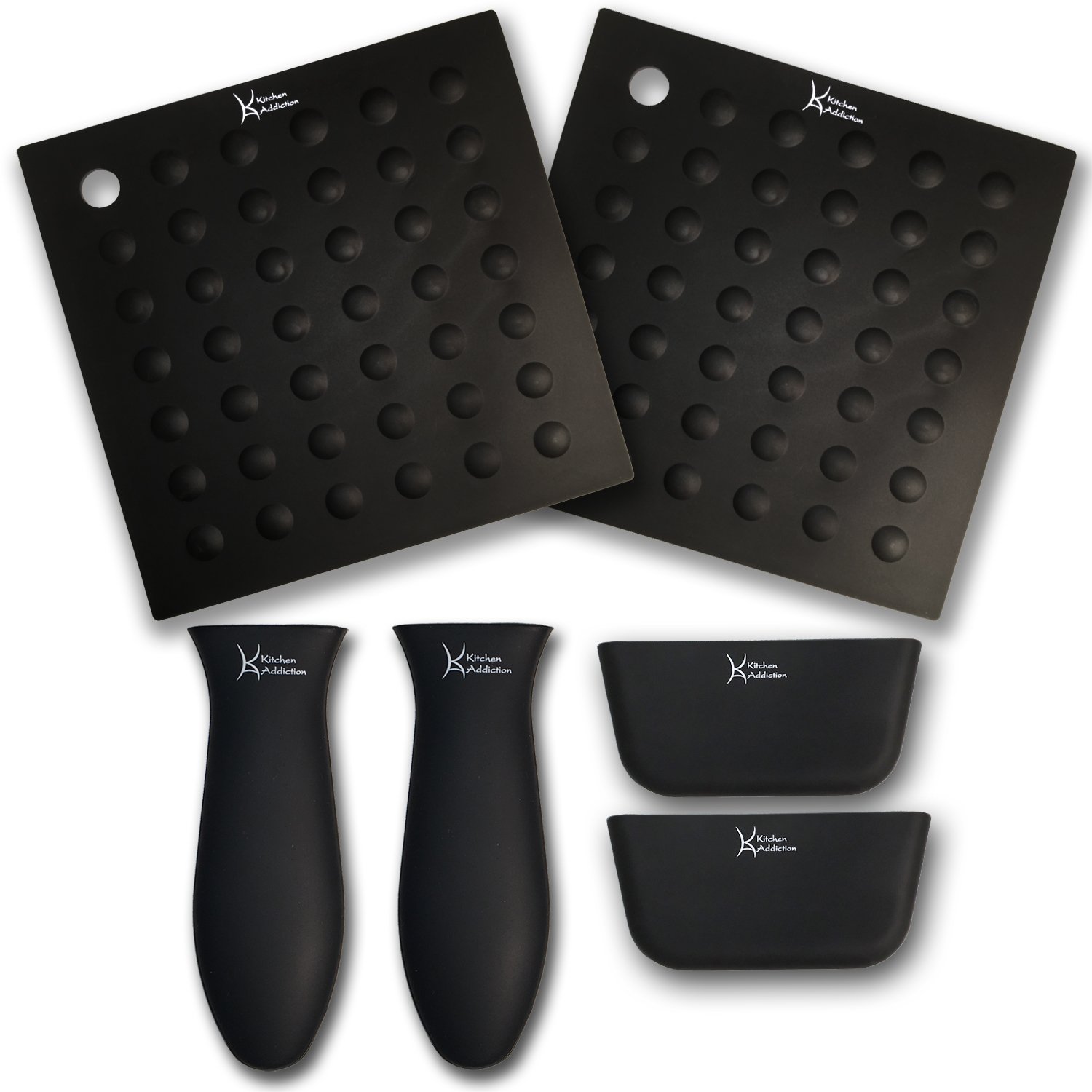 6-Piece Silicone Kitchen Set - Heat Resistant Handle Holders, Trivets & Grippers for Cooking & Baking - Perfect for Stovetop, Oven & Microwave Use (Black)