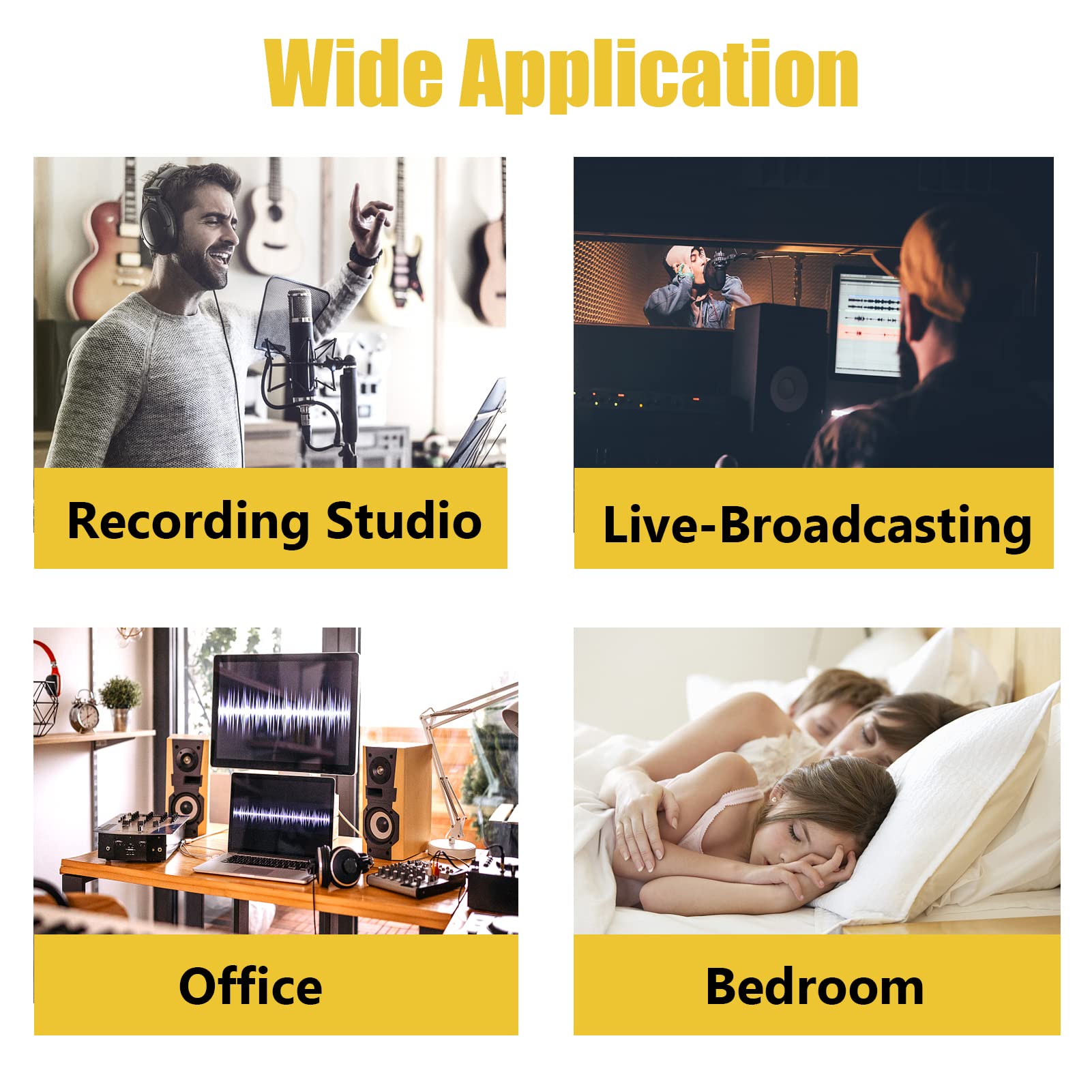SK Studio 24 Pack Acoustic Foam Panels - Fireproof Pyramid Soundproofing Tiles for Home Studio, Office & Music Room (19.7