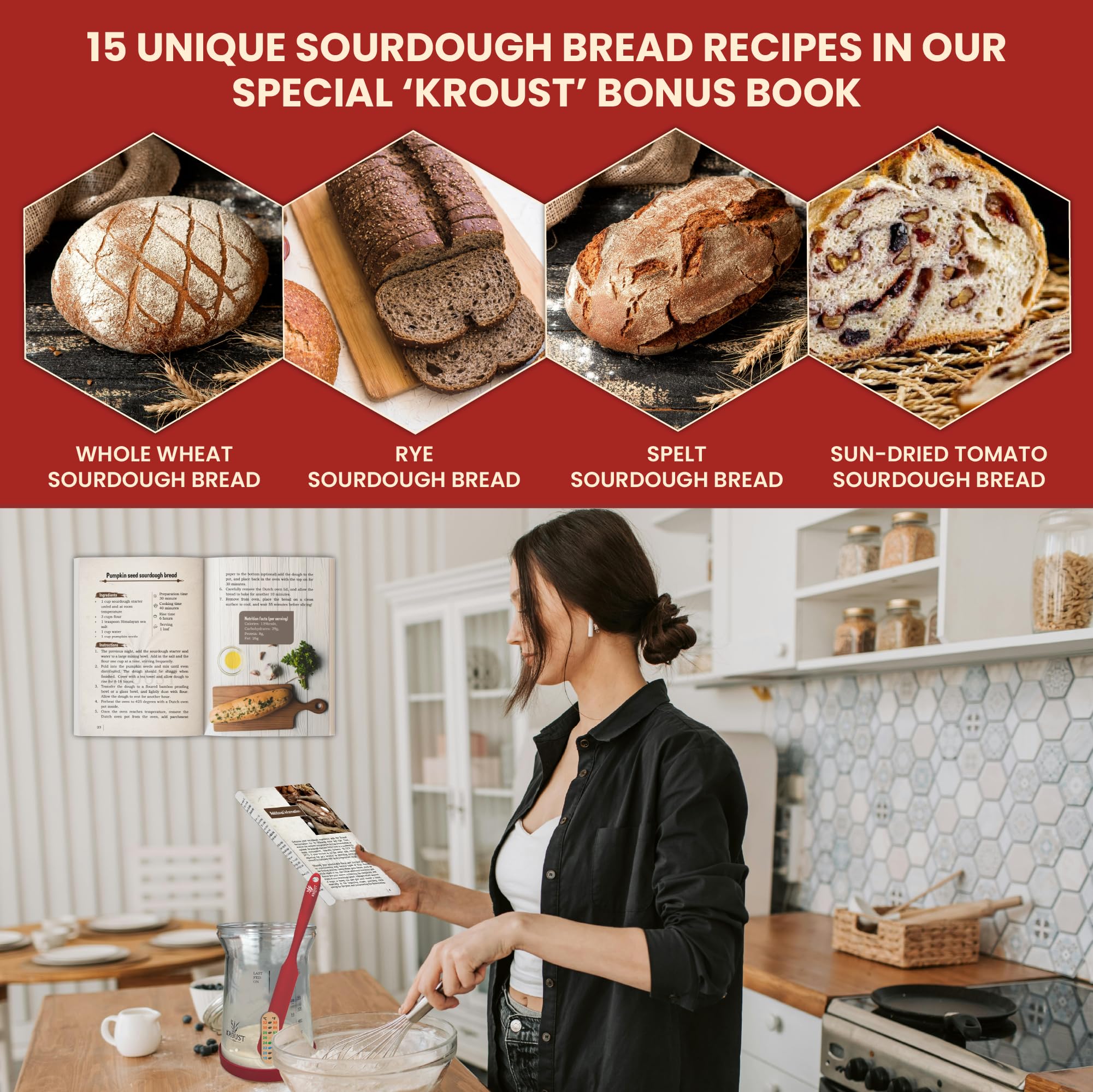 Organic Sourdough Starter Kit for Bread Baking - Includes Glass Jar, Feeding Band, Recipe Book & Baking Thermometer - Complete DIY Bread Making Supplies for Homemade Artisan Loaves - Perfect for Beginners & Home Bakers (Ideal for Gifts, Family Baking & Kitchen Experiments)