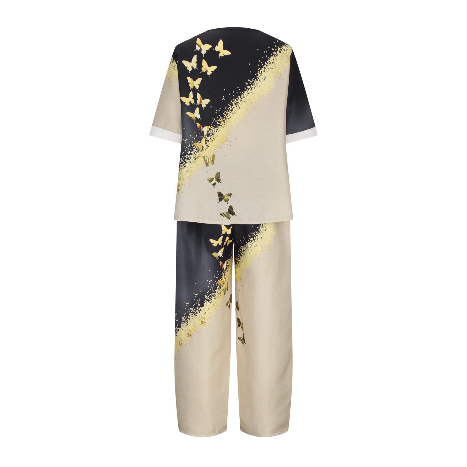 Women's Summer Linen Outfits - 2 Piece Lounge Set with Half Sleeve T-Shirt & Cotton Linen Pants | Plus Size Vacation Wear for Beach, Travel & Casual Comfort