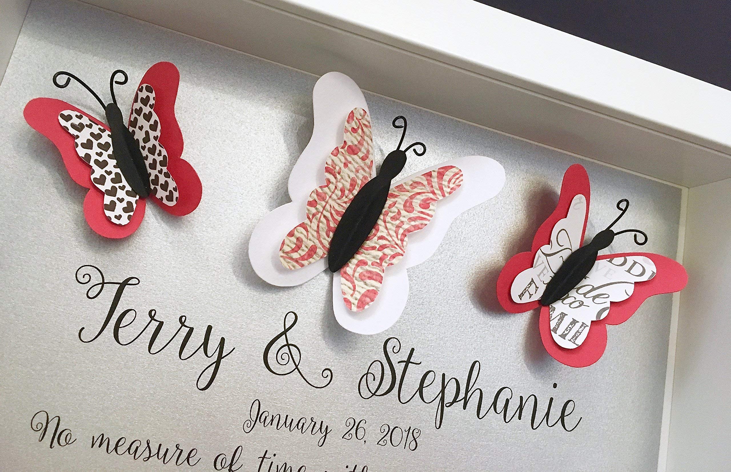 Custom Valentine's Frame with Paper Butterflies - Personalized Wall Art for Bridal Engagement, First Anniversary & Paper Anniversary Gifts - Perfect for Romantic Home Decor & Wedding Keepsakes