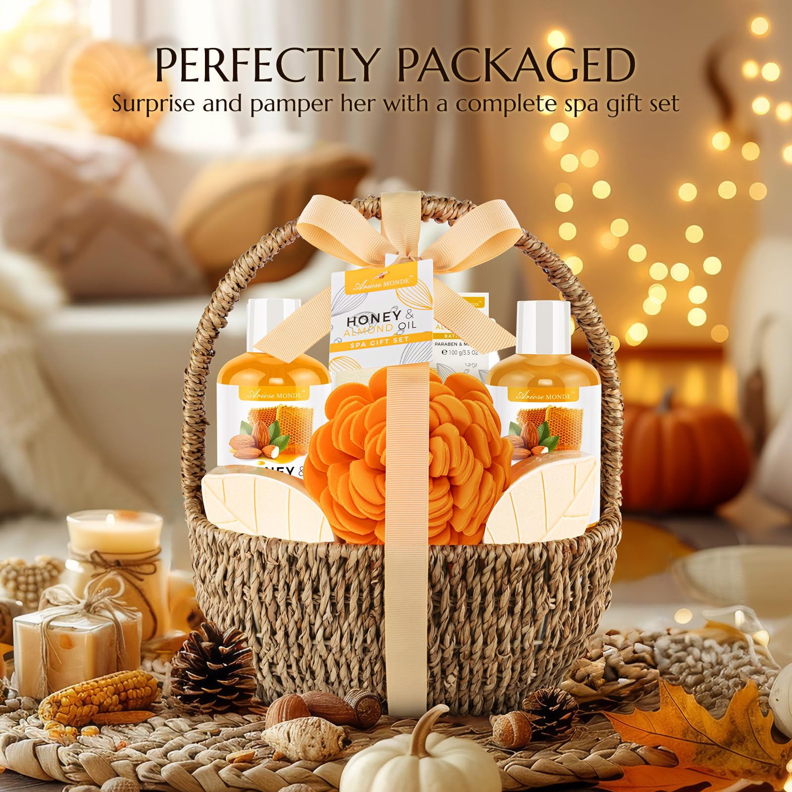 Luxury Bath & Body Gift Set for Women & Men - 8pc Spa Basket with Shower Gel, Bubble Bath, Bath Salt & Sponge - Perfect for Mother's Day, Birthday, Wedding & Anniversary Gifts - Relaxing Home Spa Experience