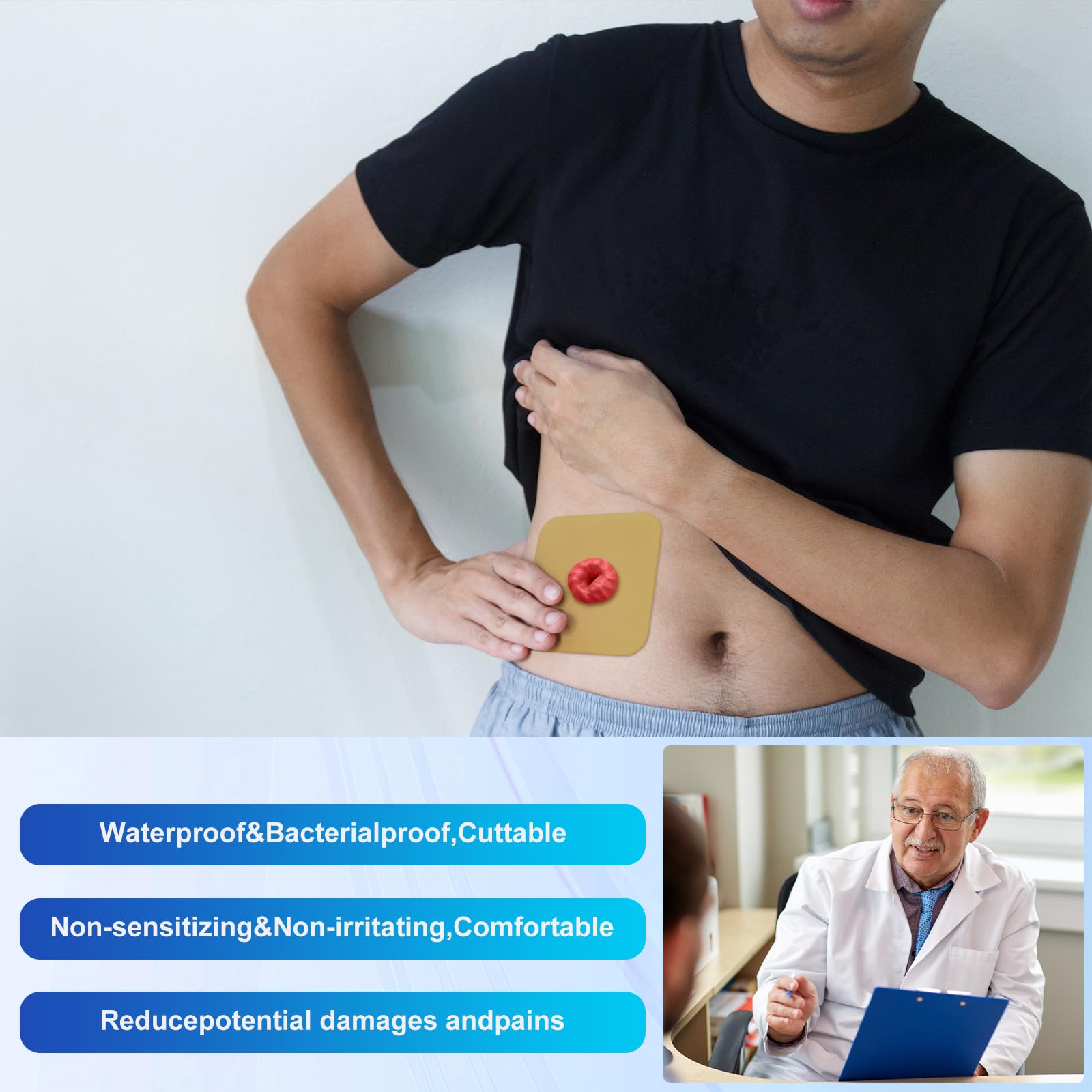 Geiserailie 20 Pcs 4x4 Inch Ostomy Skin Barrier Strips - Stoma Protective Sheets for Colostomy & Ileostomy Care | Elastic Adhesive Skin Barrier for Comfort & Leak Prevention | Ideal for Daily Use, Travel & Active Lifestyle