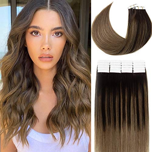 Professional Lacer Hair Tape-in Extensions - Darkest Brown to Chestnut Brown Balayage (B#2/6) | 100% Real Remy Human Hair | Reusable 20-Piece Set (50g, 16 Inch) | Perfect for Volume Boost, Styling & Special Occasions