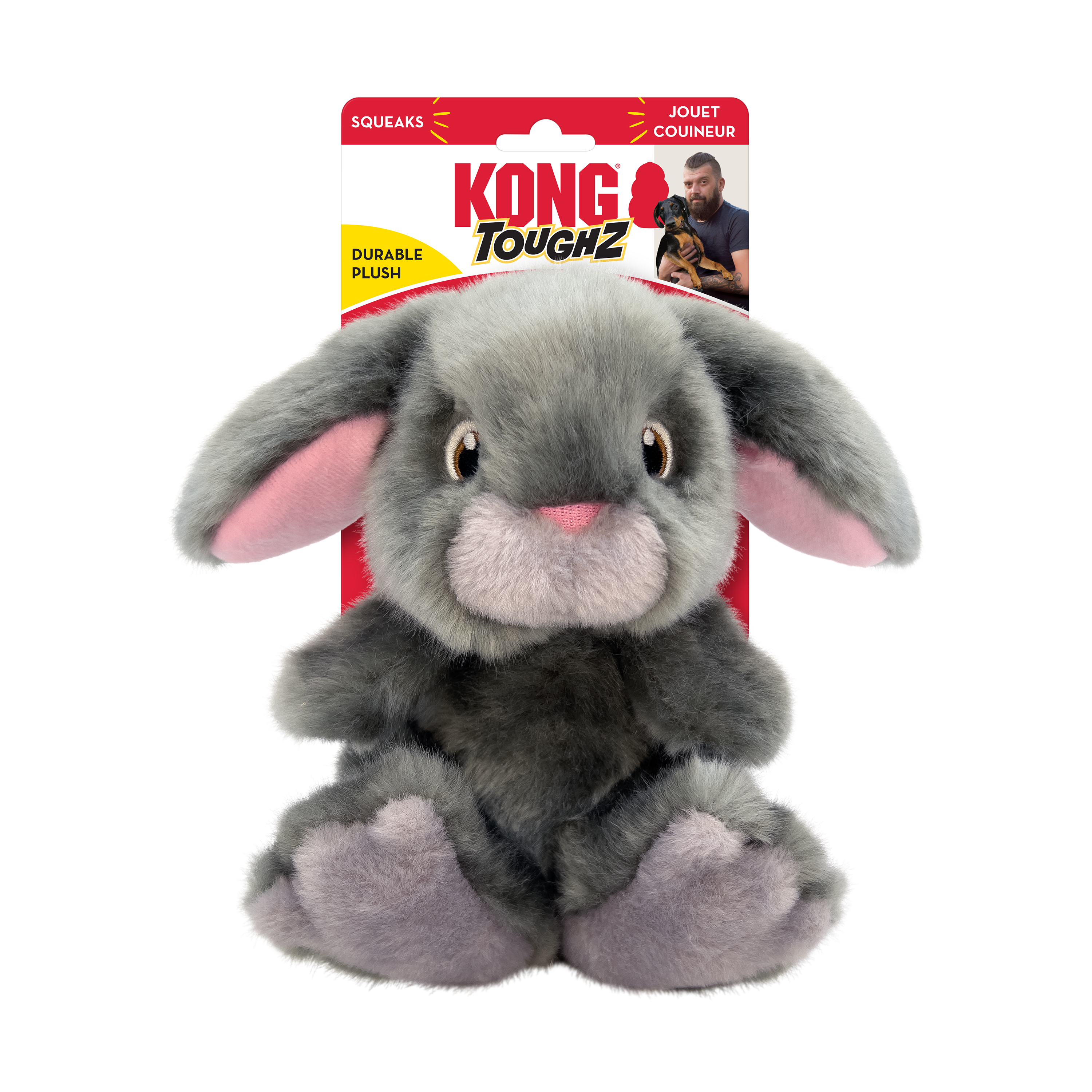 Durable Toughz Bunny Plush Dog Toy with Double Rattle - Chew-Resistant & Interactive Play for Small & Large Dogs | Perfect for Fetch, Tug-of-War & Cuddling | KONG
