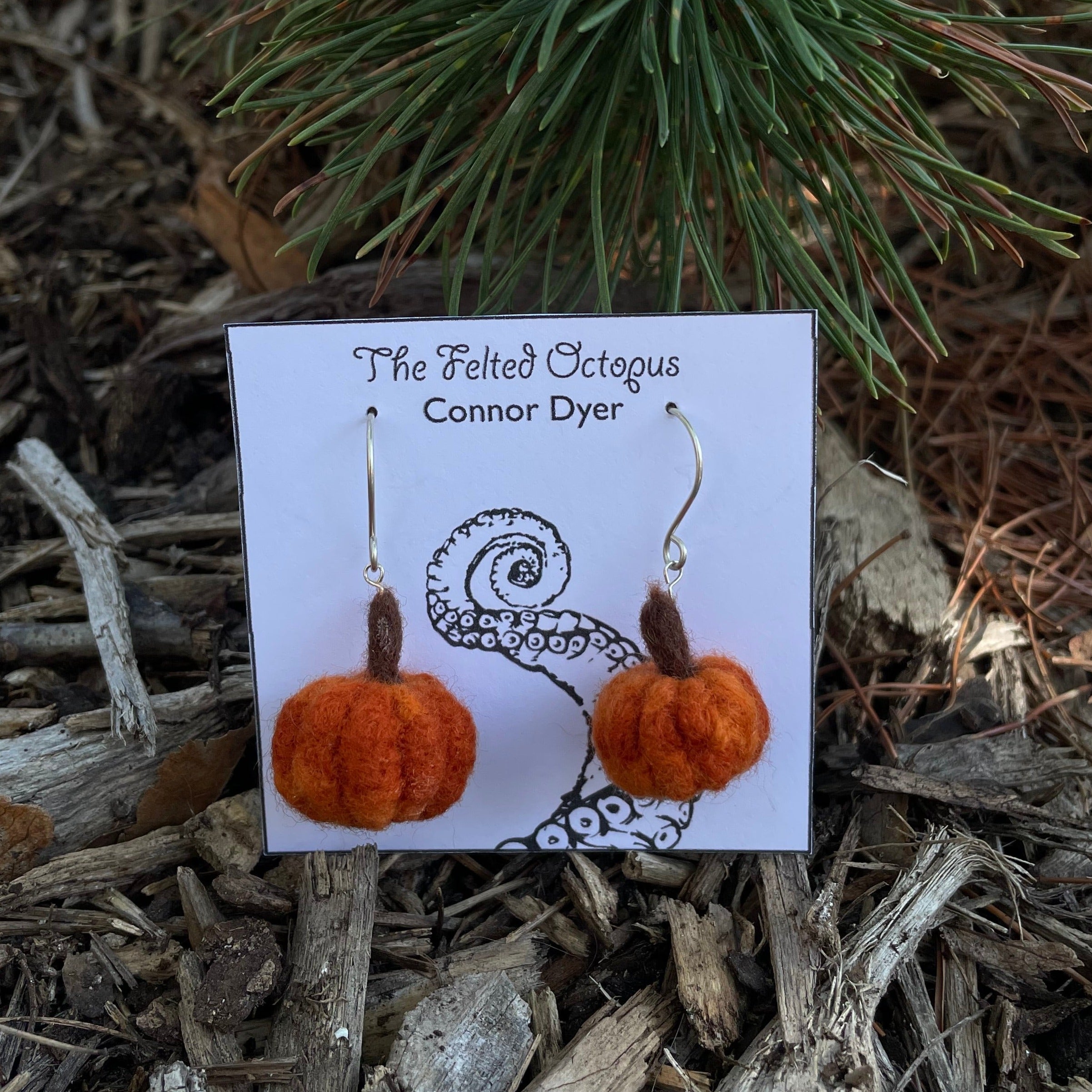 Handmade Felted Octopus & Pumpkin Dangle Earrings - Boho Chic Fall Accessories for Women | Perfect for Halloween, Thanksgiving & Autumn Outfits