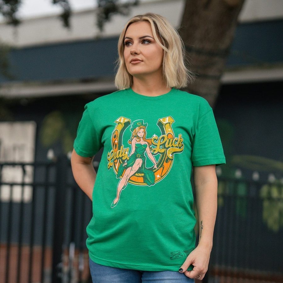 Women's Lady Luck Boyfriend Fit T-Shirt - Soft Cotton Relaxed Fit Tee for Casual Wear & Everyday Outfits | Kelly Green