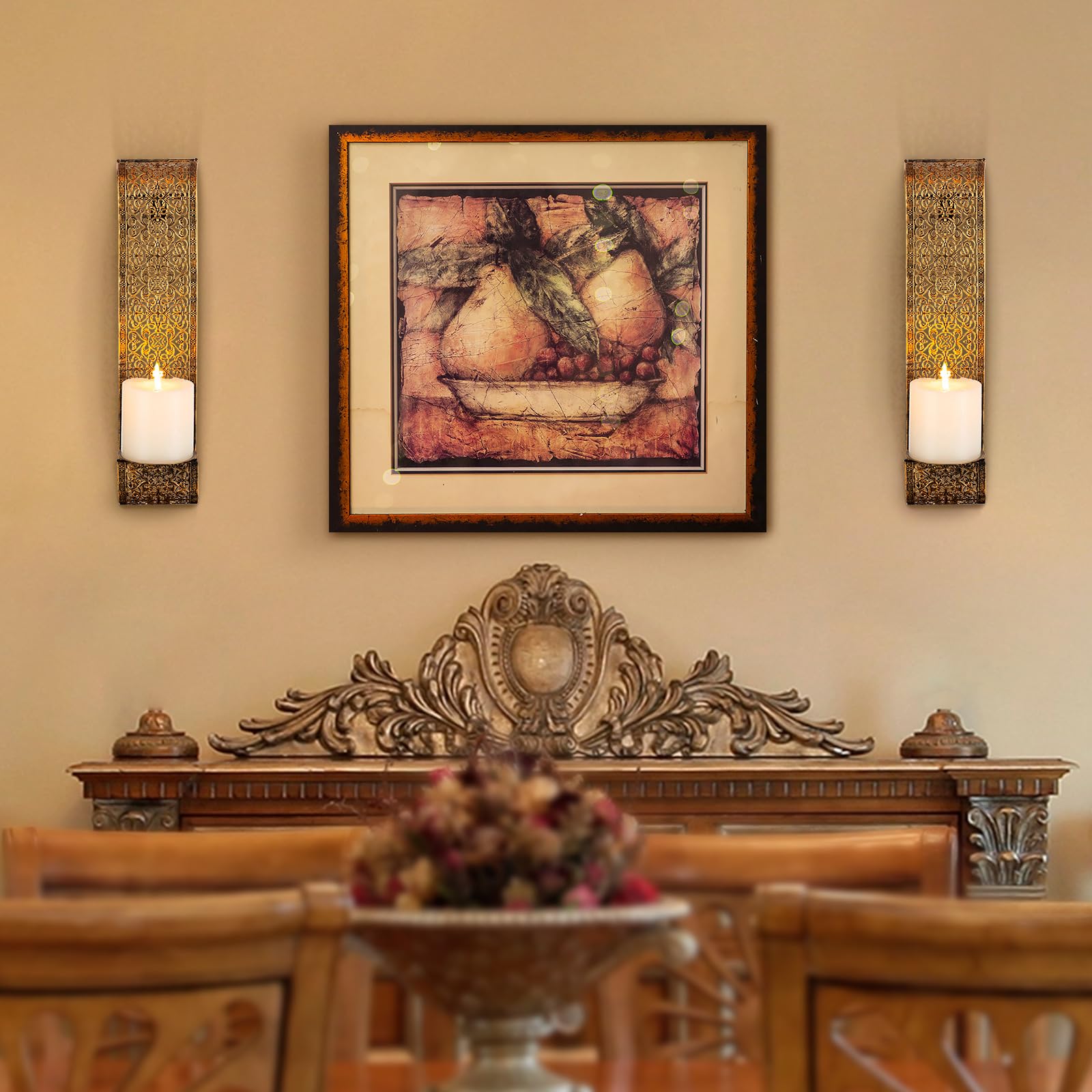 Rustic Metal Wall Candle Holders Set of 2 - Farmhouse Decorative Candle Sconces for Pillar Candles, Perfect for Bathroom, Living Room & Bedroom Wall Decor | Creates Cozy Ambiance for Romantic Dinners, Relaxing Baths & Holiday Decorations