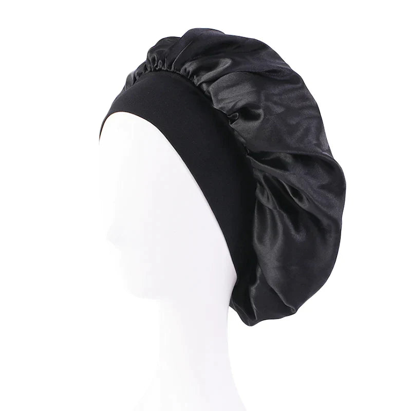 Silk Satin Sleep Cap for Women - Soft & Comfortable Night Hair Protection - Perfect for Curly Hair, Natural Hair & Bedtime Hair Care (Black) | Great for Travel, Spa & Beauty Routine
